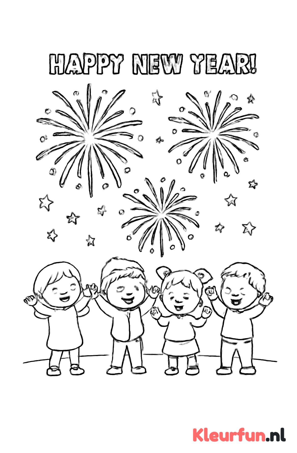 Kinderen kijken naar vuurwerk op nieuwjaarsavond