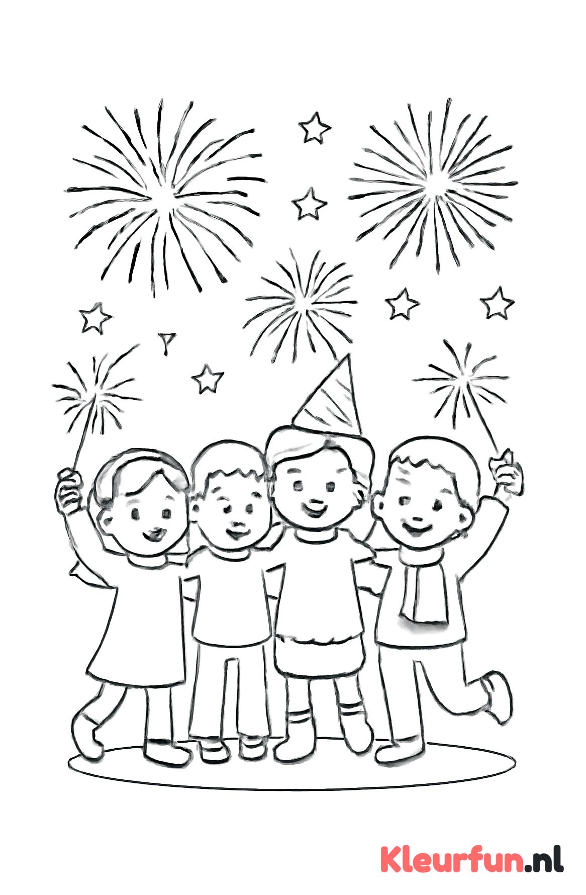 Kinderen vieren vuurwerk