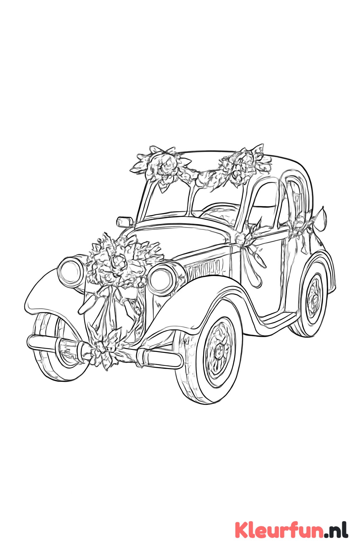 Klassieke trouwauto versierd