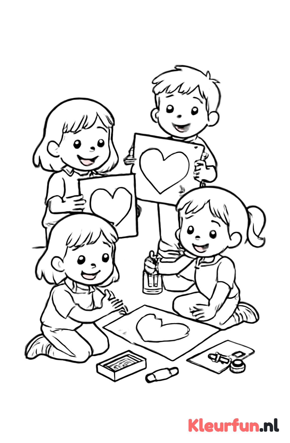Kleuters maken Valentijnskaarten