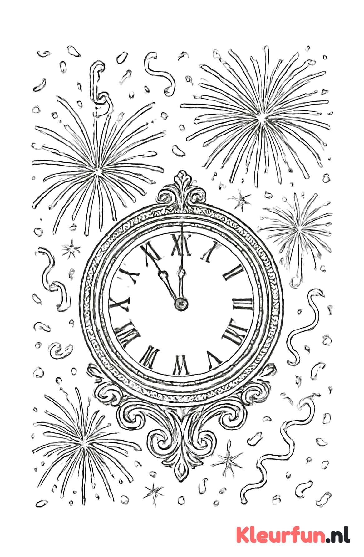 Feestelijke klok en vuurwerk