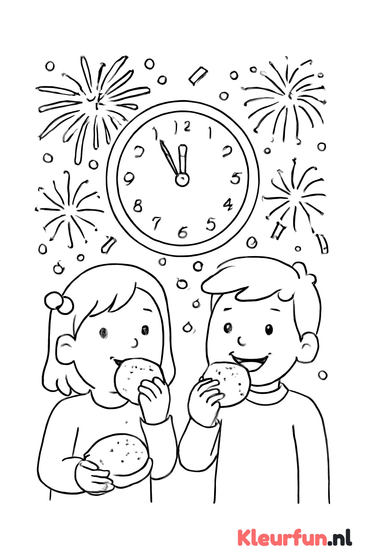 Klok, vuurwerk en oliebollen