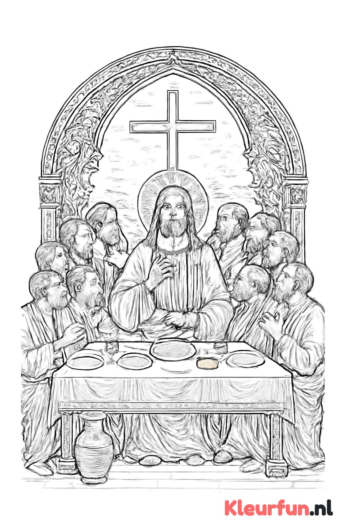 Het Laatste Avondmaal - Christelijke Kleurplaat Pasen