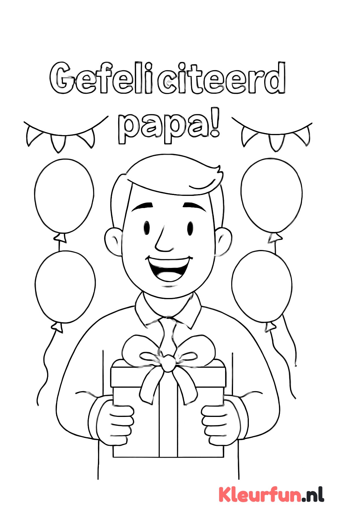 Lachende papa met cadeau en ballonnen