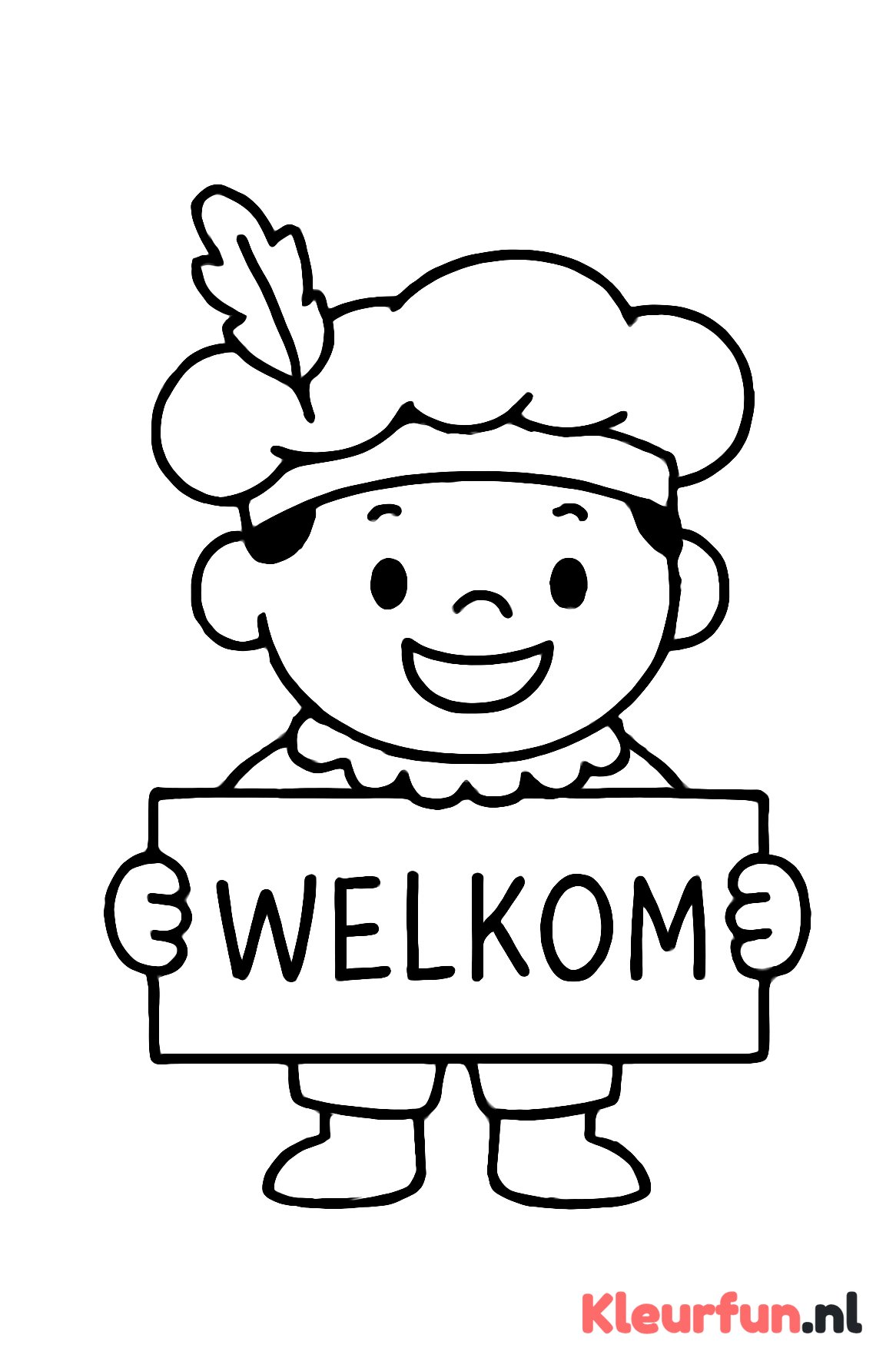 Lachende Piet met welkom teken
