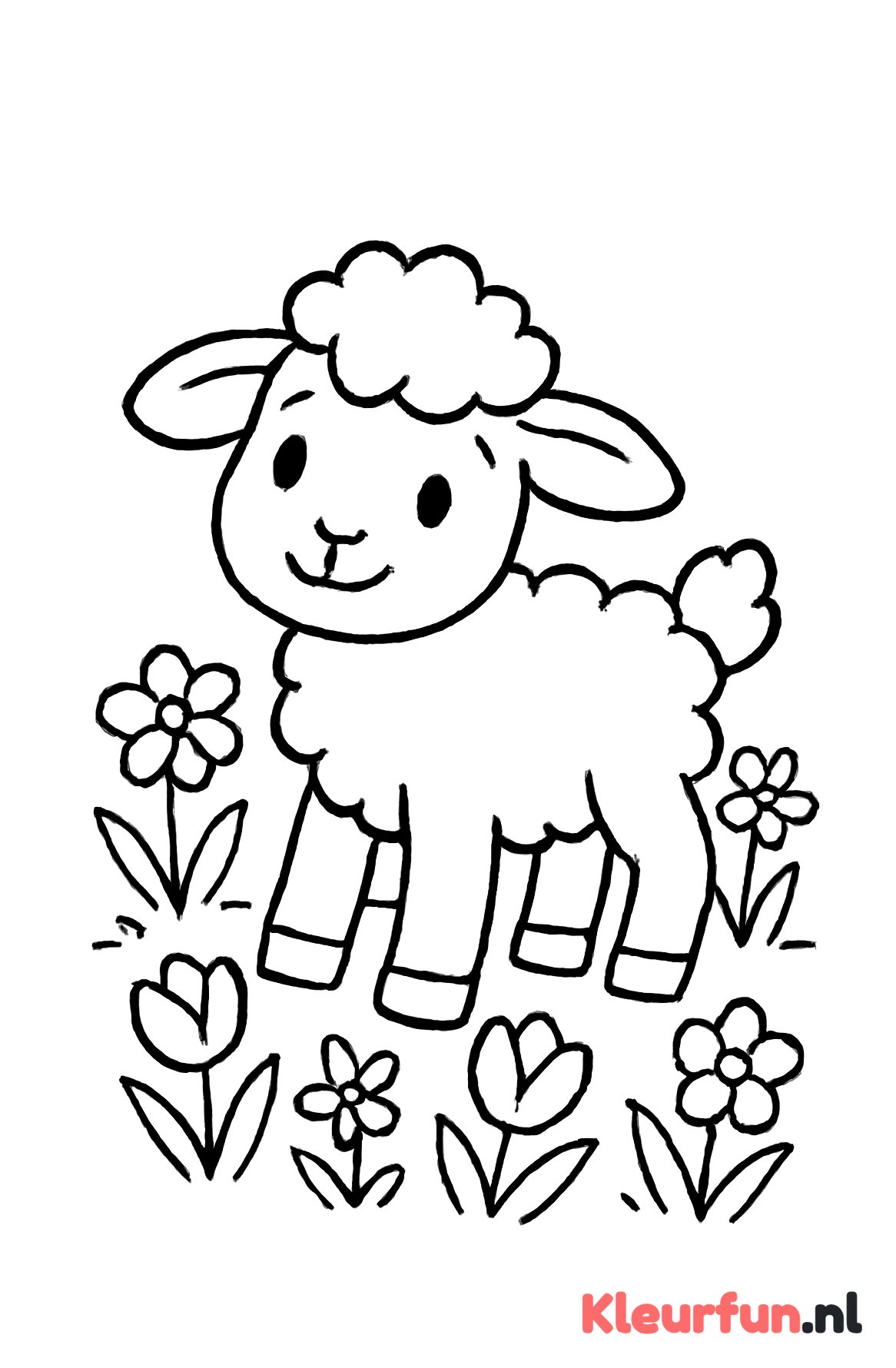 Lammetje tussen lentebloemen