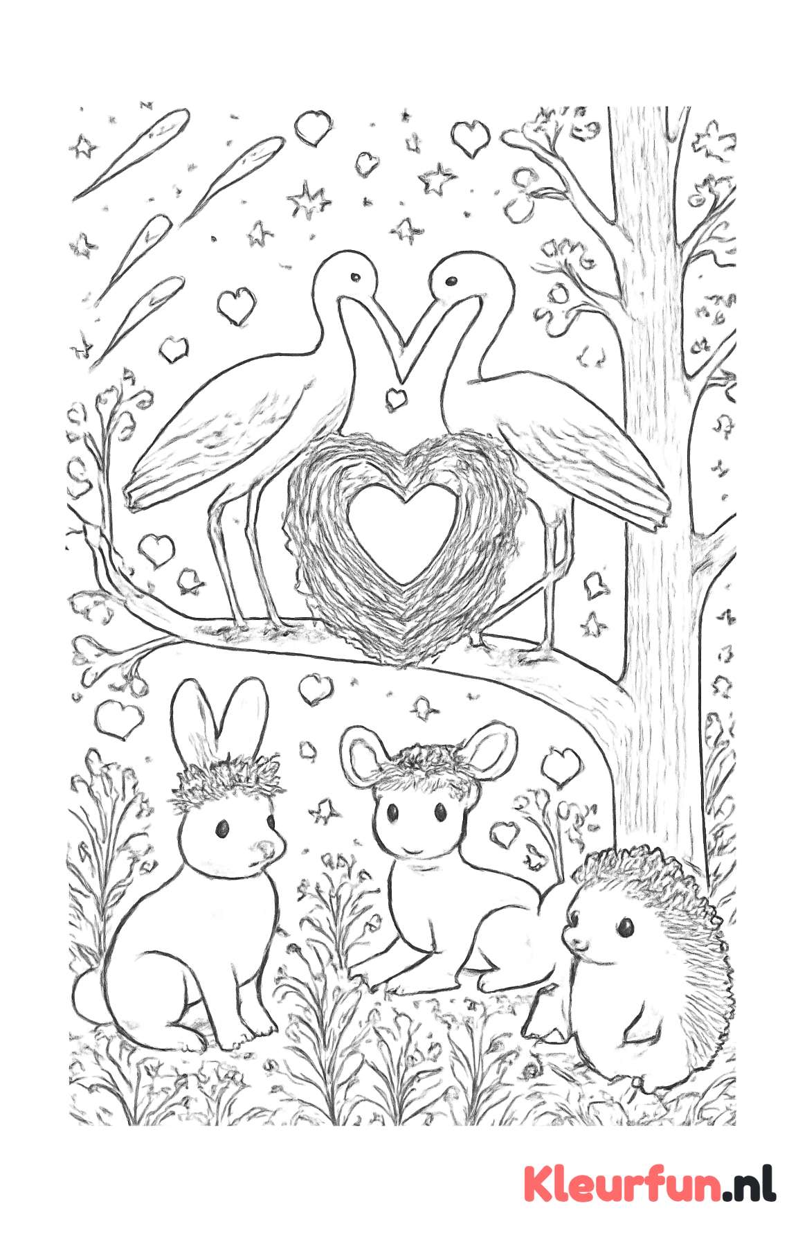 Liefdesbos met dieren en hartnest