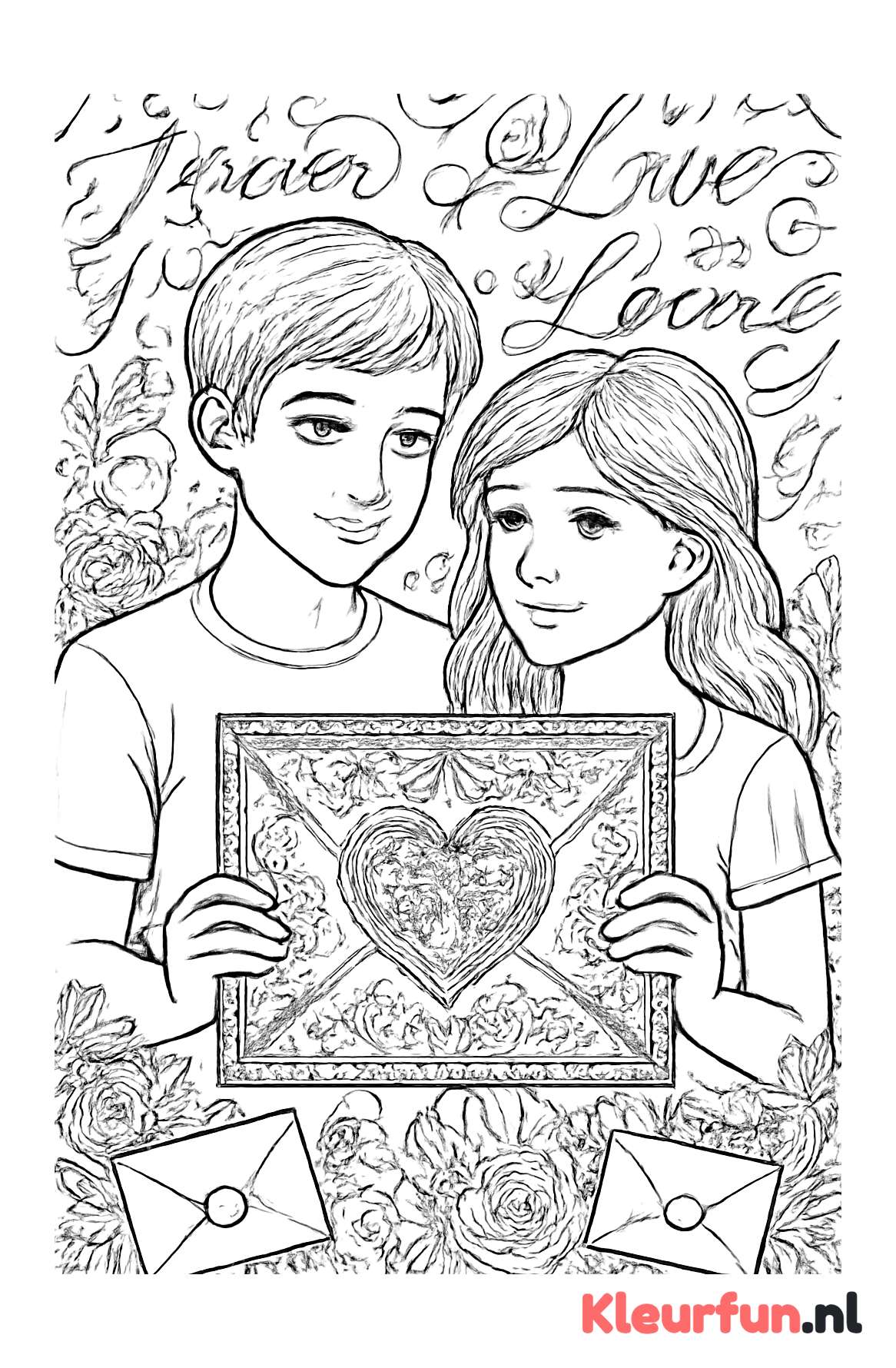 Jongens en meisjes met liefdesbrief