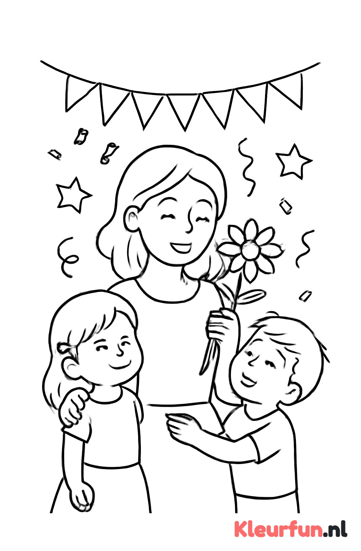 Mama met bloem en kinderen