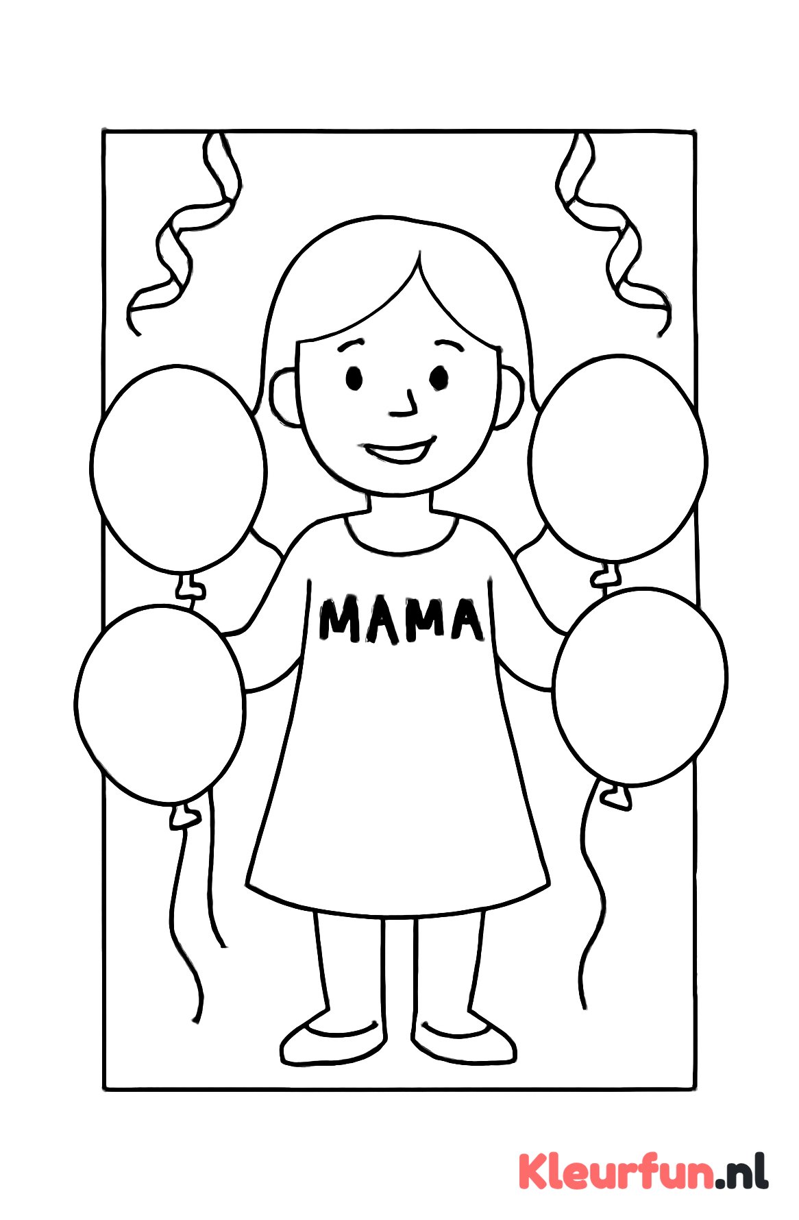 Mama met ballonnen en slingers