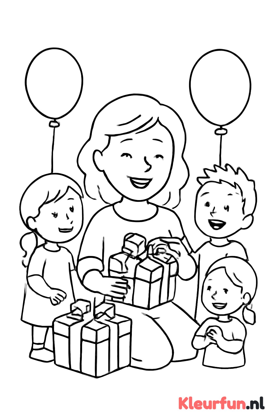 Mama opent cadeautjes met kinderen