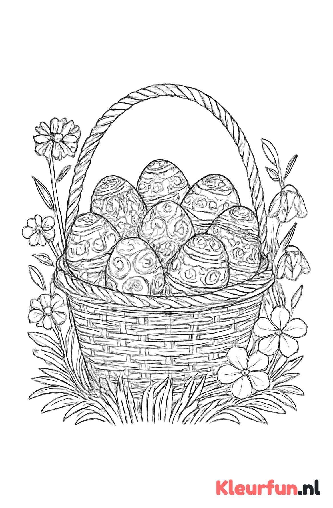 Mand met Versierde Paaseieren en Lentebloemen