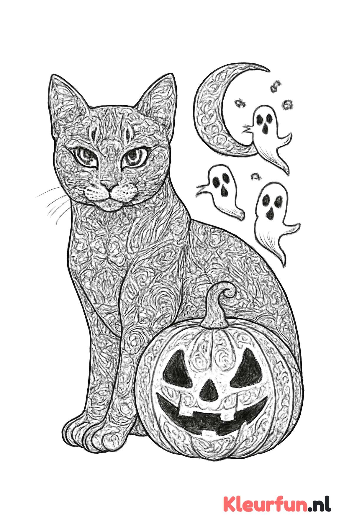 Mandala Halloween kat met pompoen