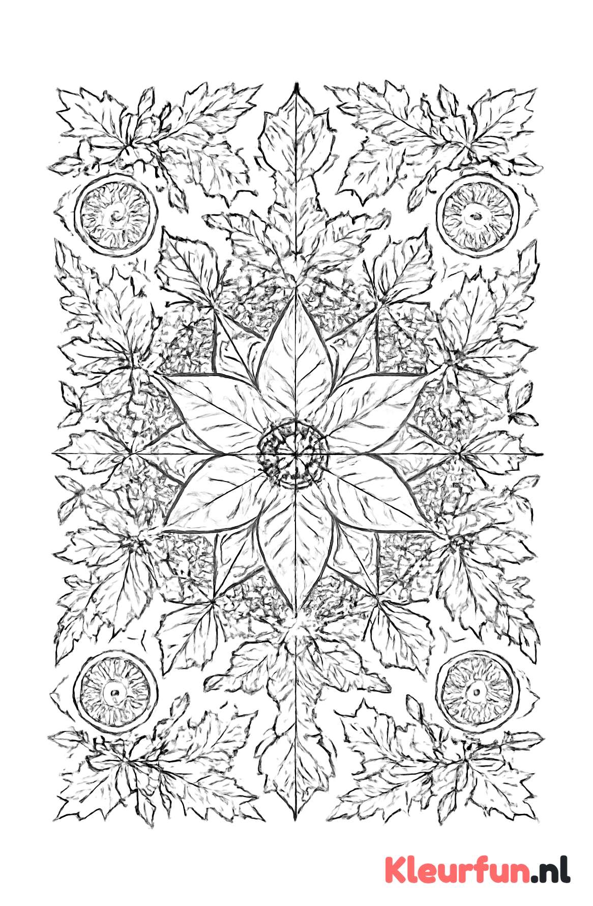 Mandala kerstster met hulst en kerstballen