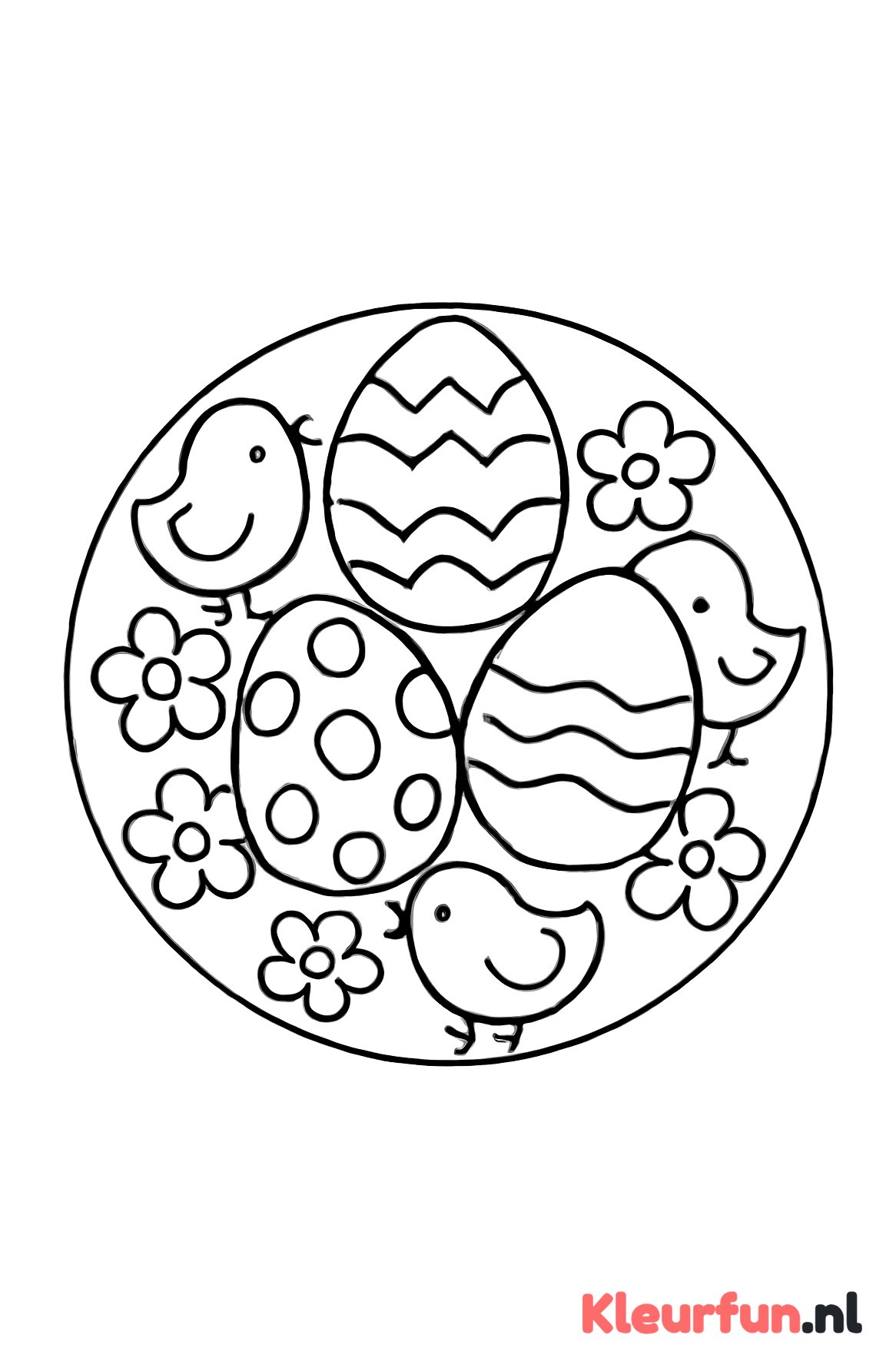 Paas mandala met eieren en kuikentjes
