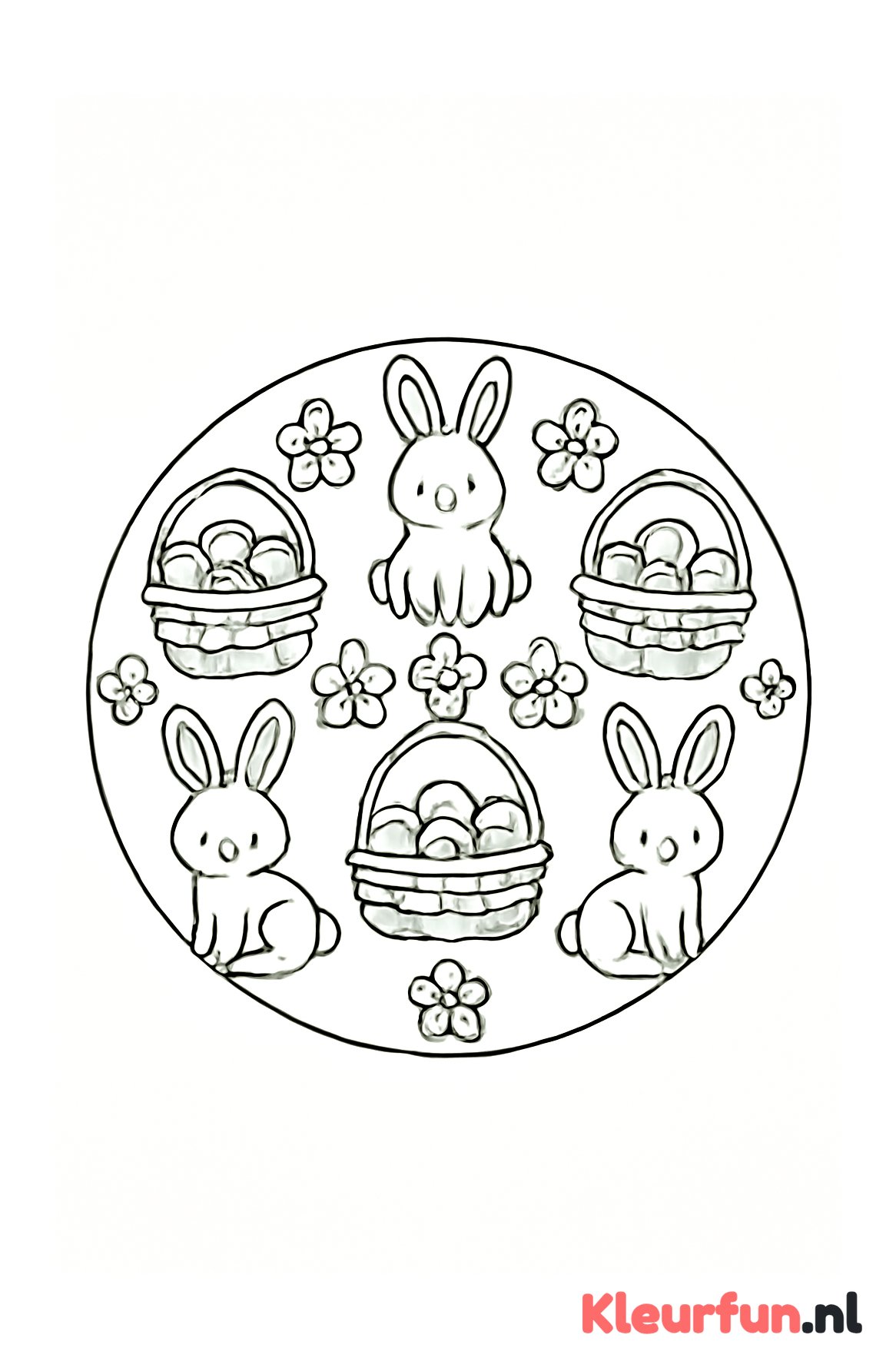 Paas mandala met hazen en manden