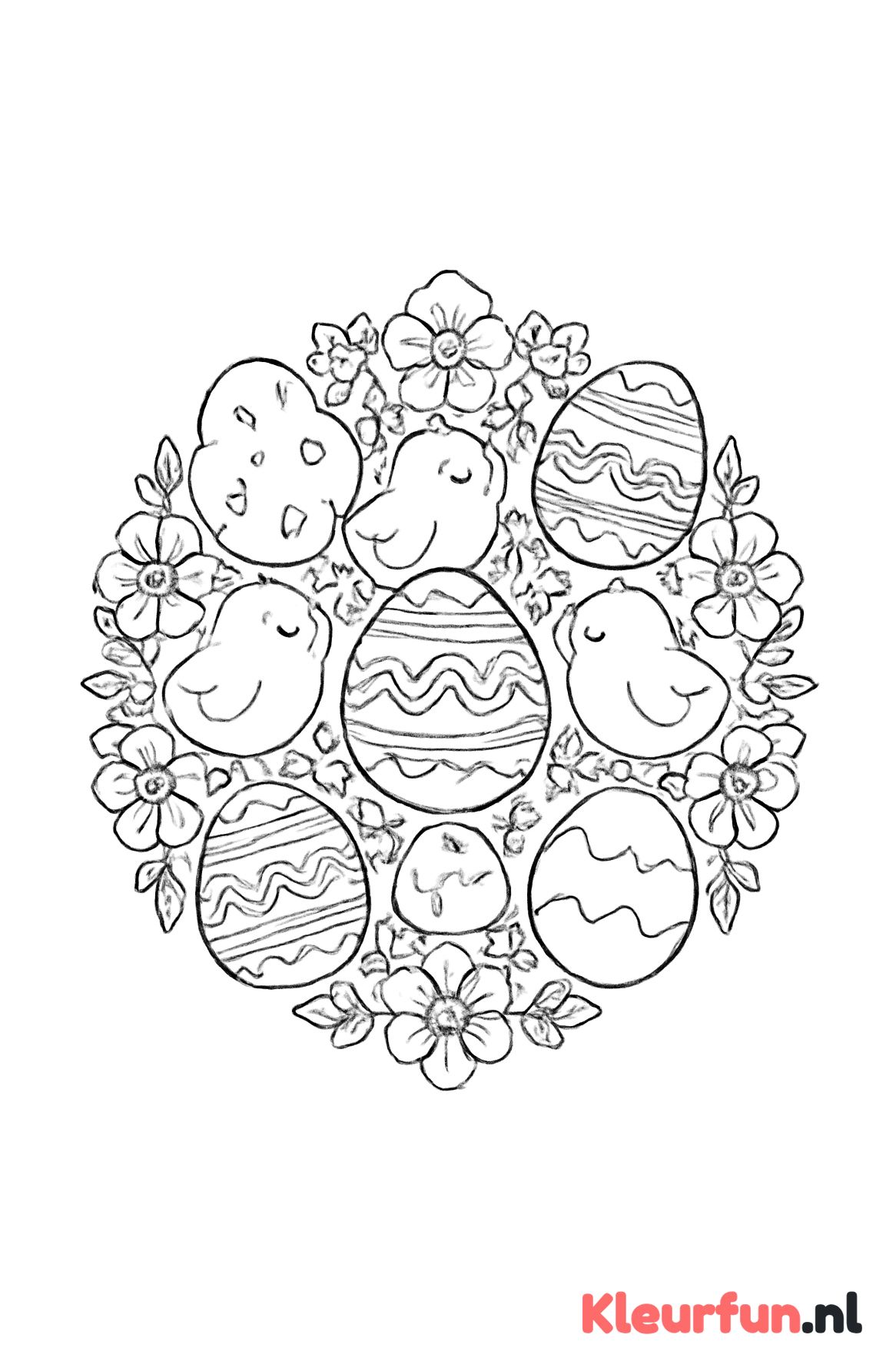 Paas mandala met eieren en kuikens