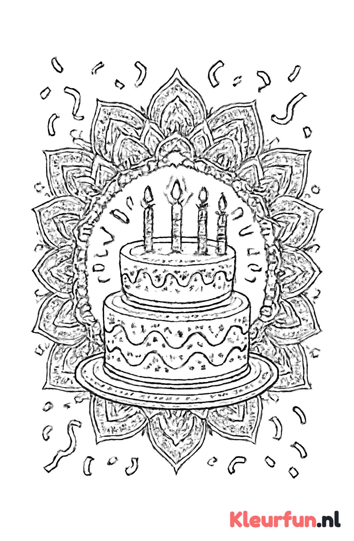 Mandala met verjaardagstaart en kaarsjes