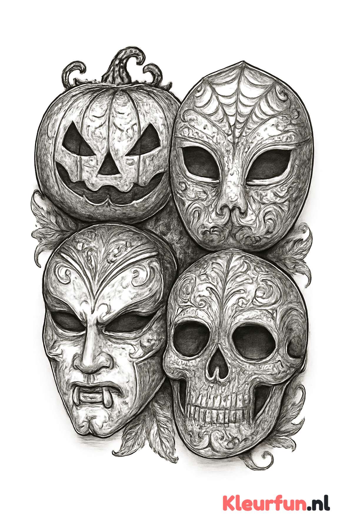 Meerdere gedetailleerde Halloweenmaskers