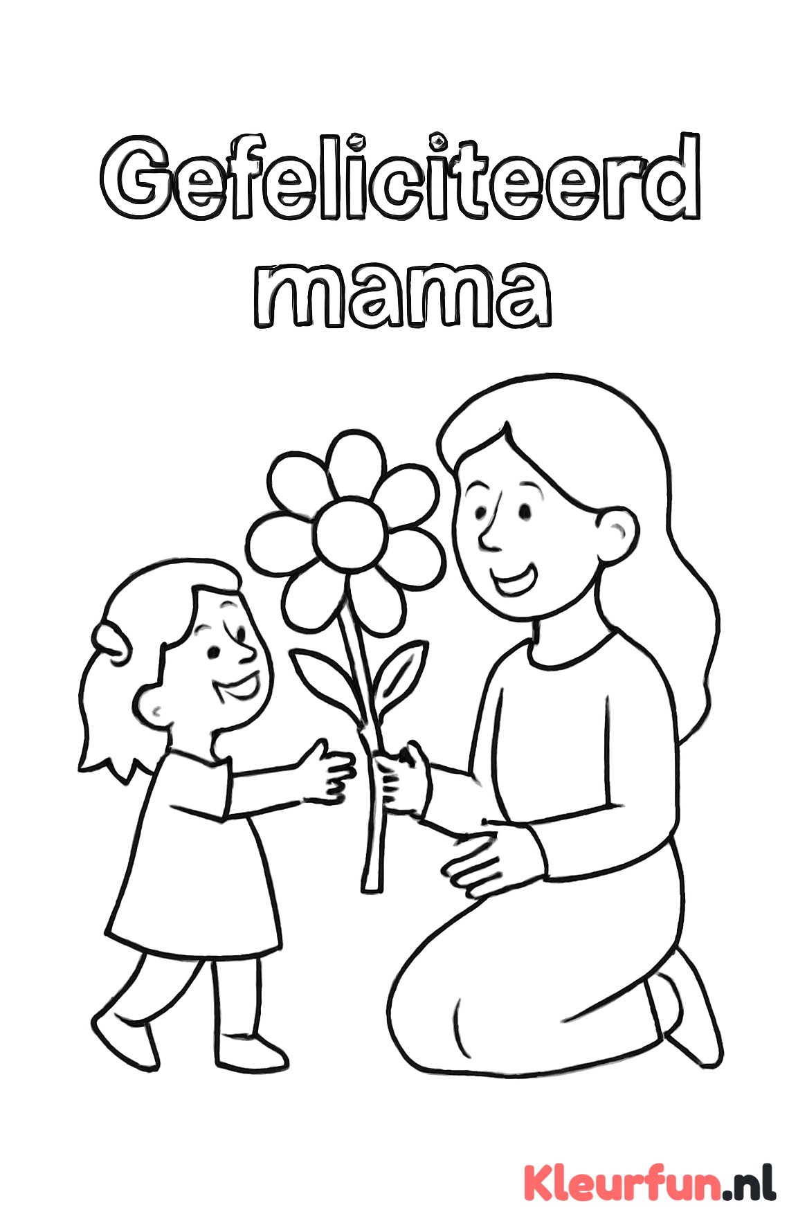 Meisje geeft bloem aan mama