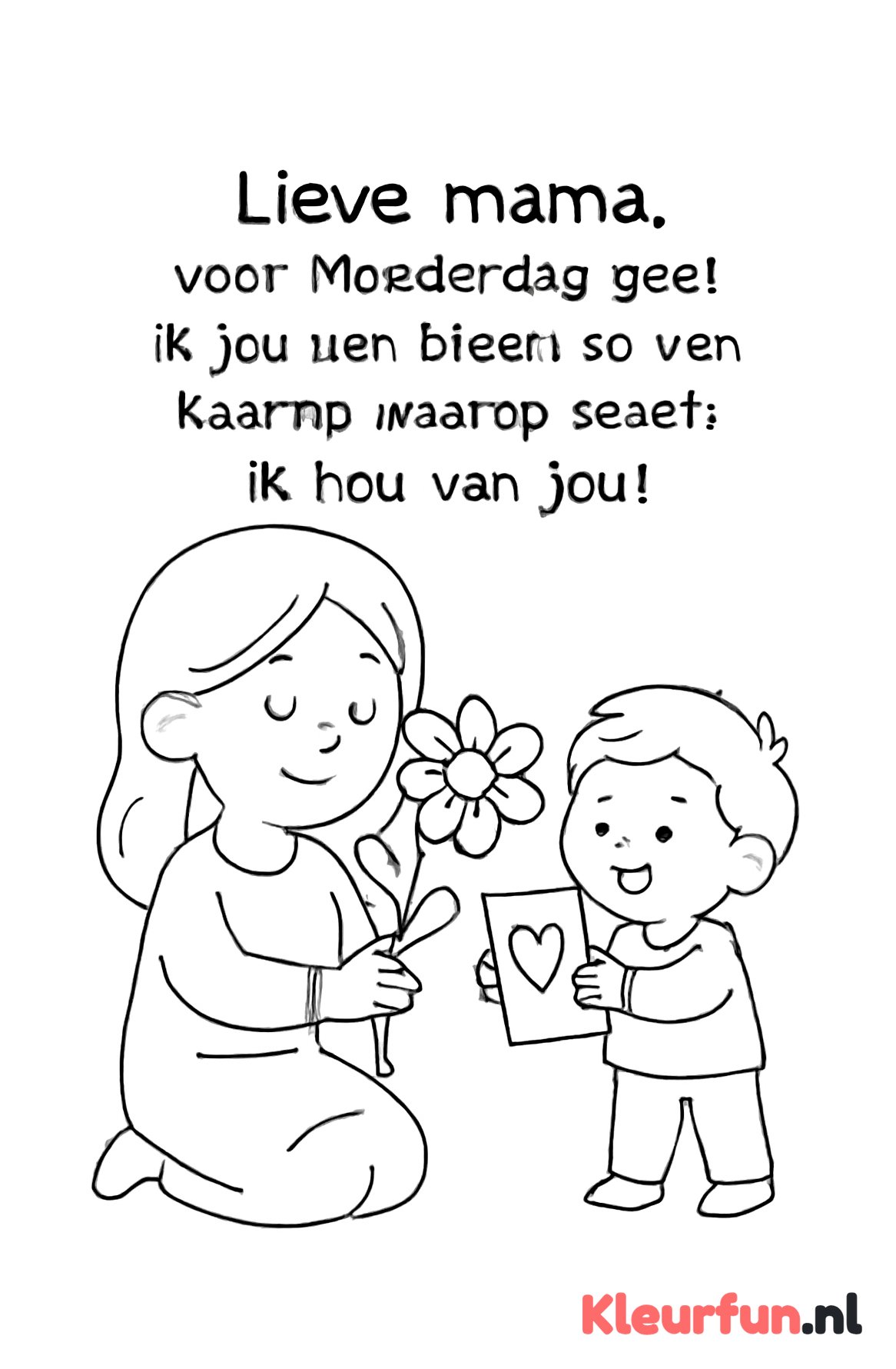 Moeder met kind en bloem met versje