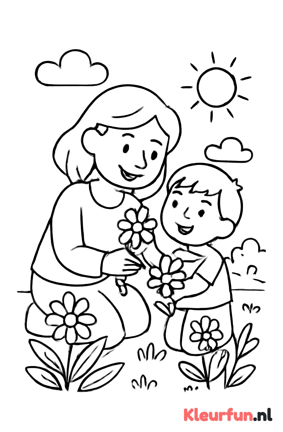 Moeder en Kind Bloemen Plukken