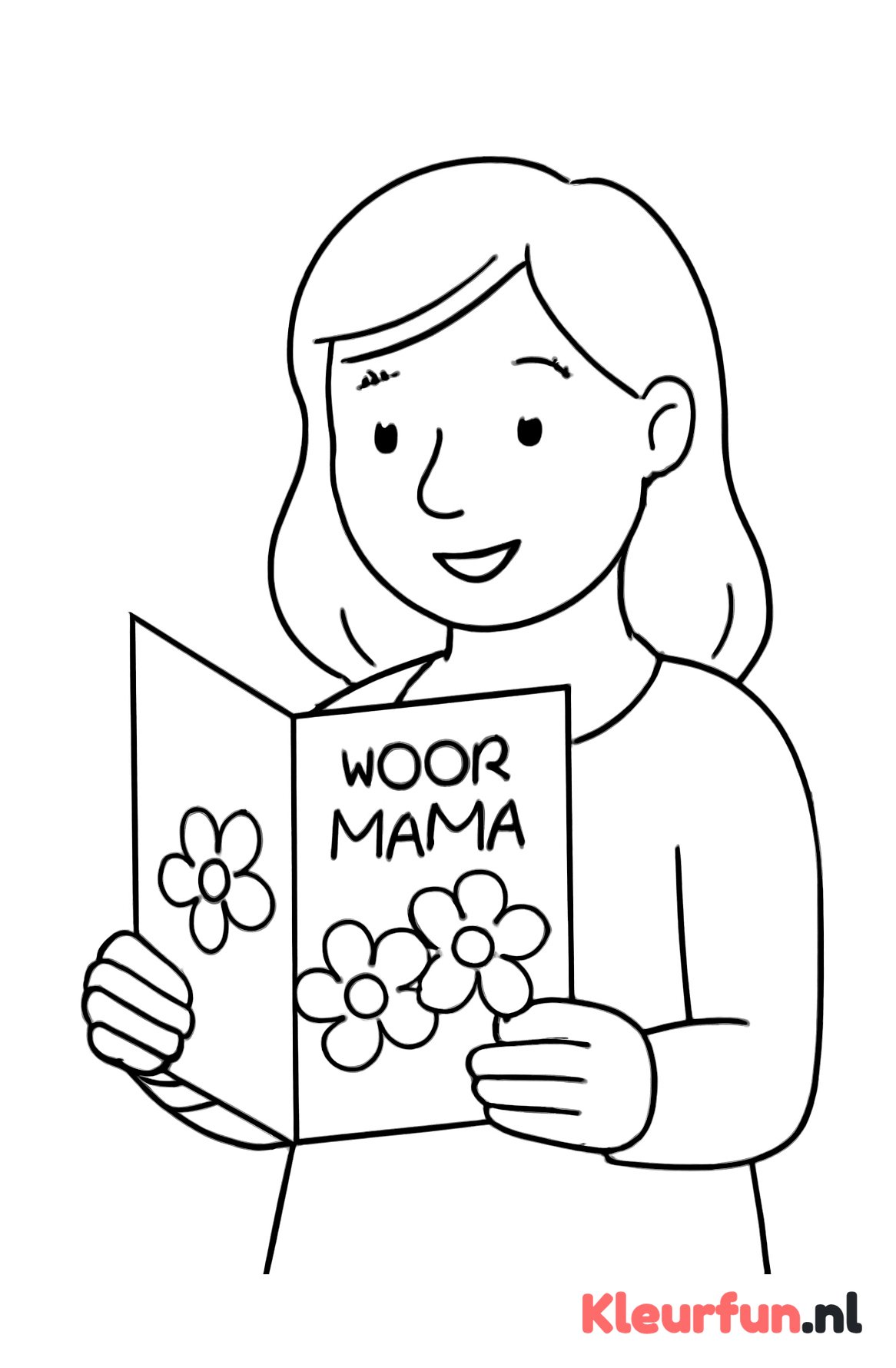 Moeder leest een bloemrijke kaart