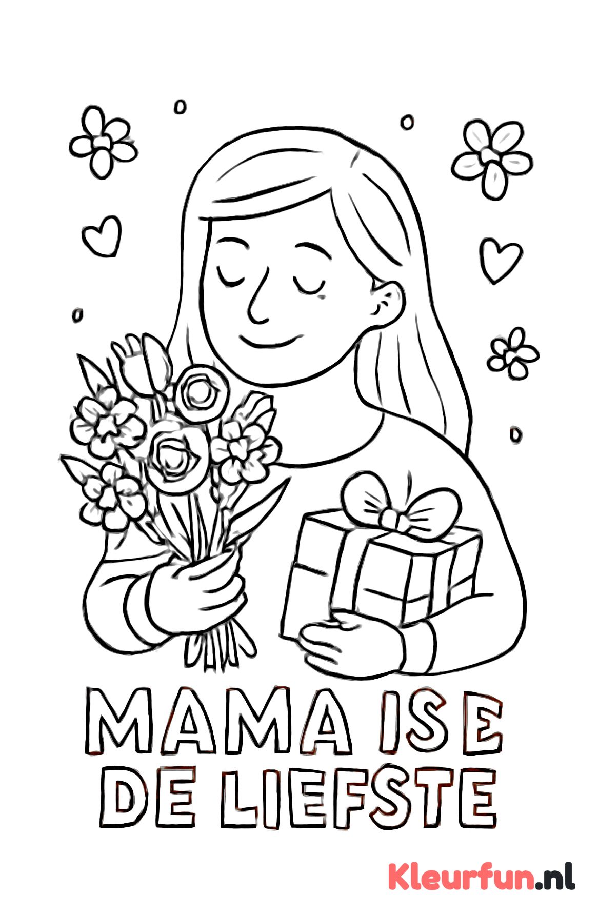 Mama met bloemen en cadeaus