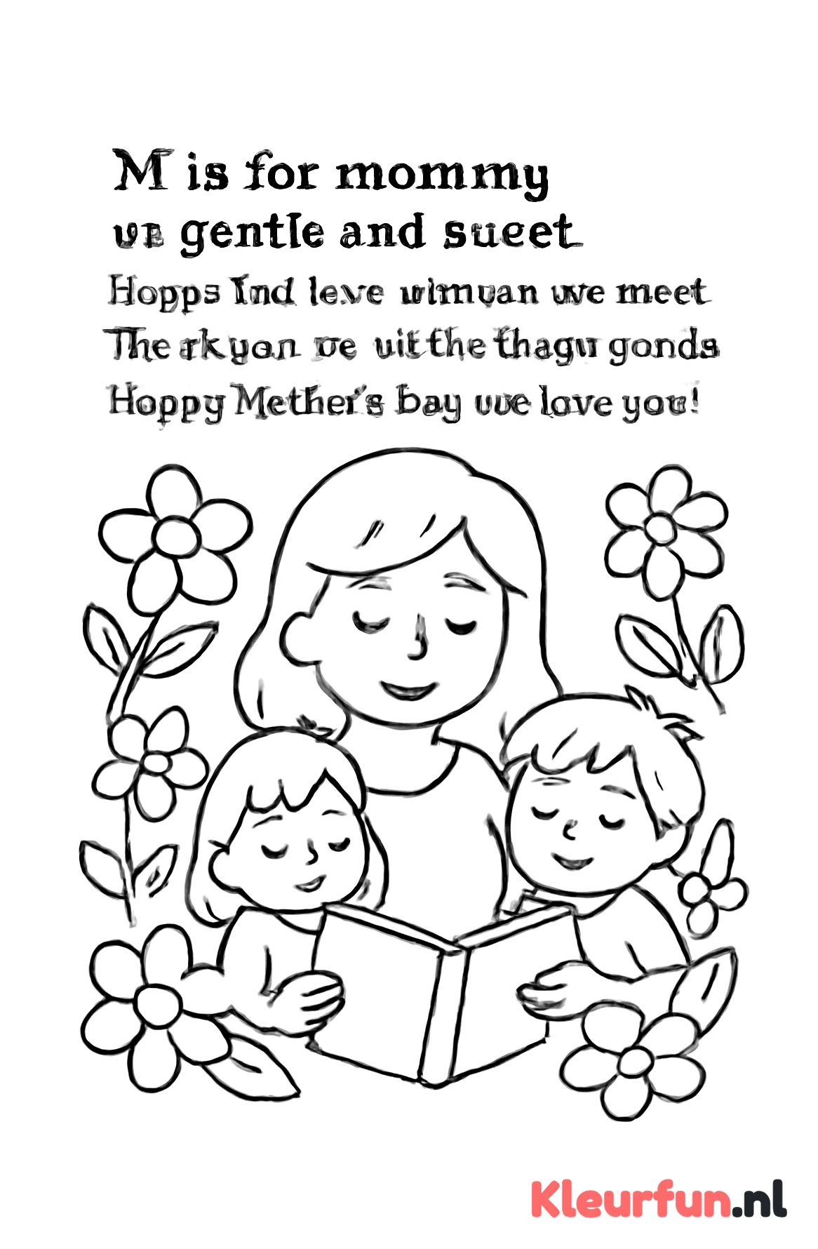 Moeder met kinderen en versje