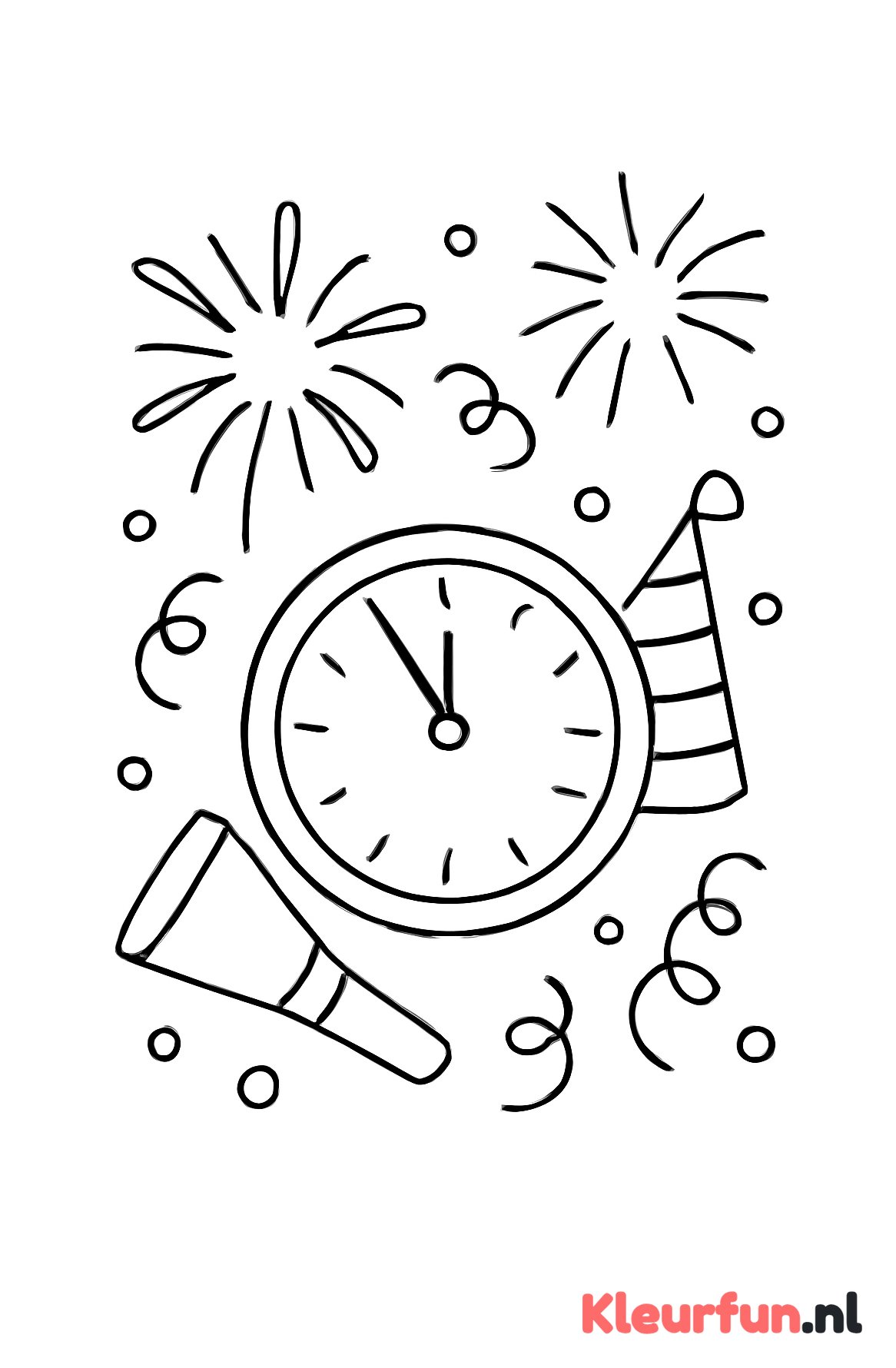 Klok en vuurwerk nieuwjaar
