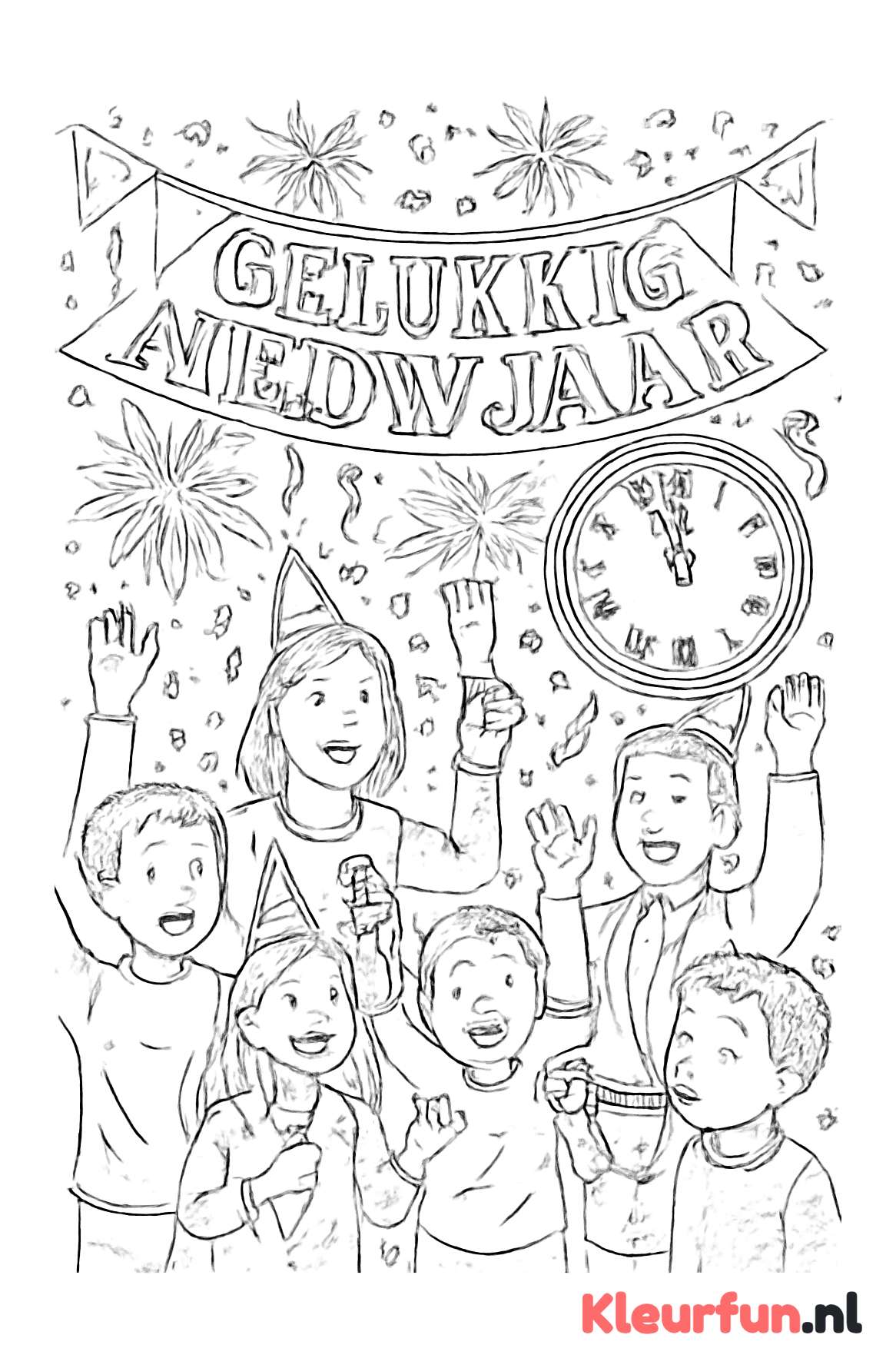 Nieuwjaarsfeest met vuurwerk en confetti