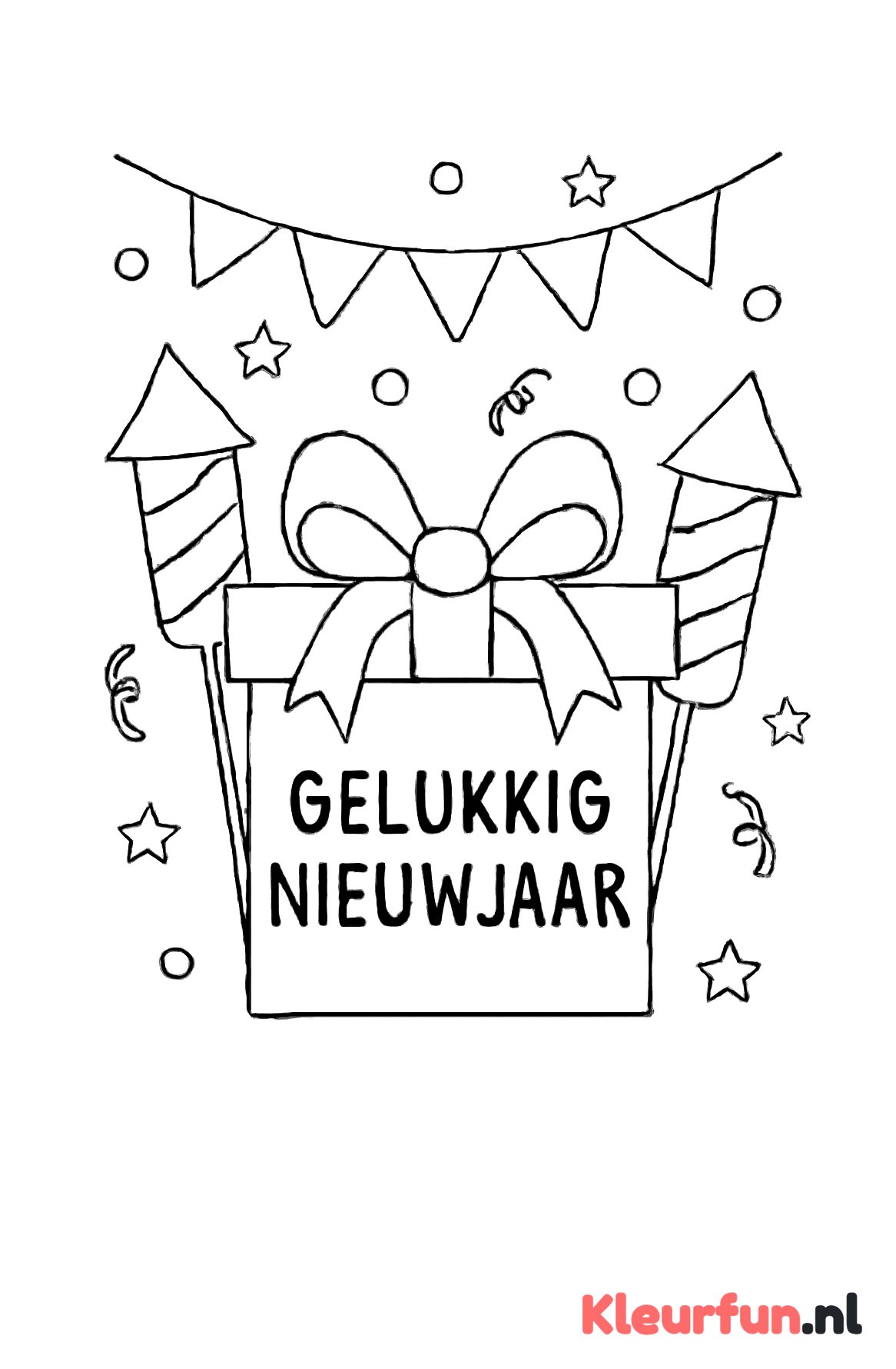 Nieuwjaarscadeau met tekst en vuurwerk