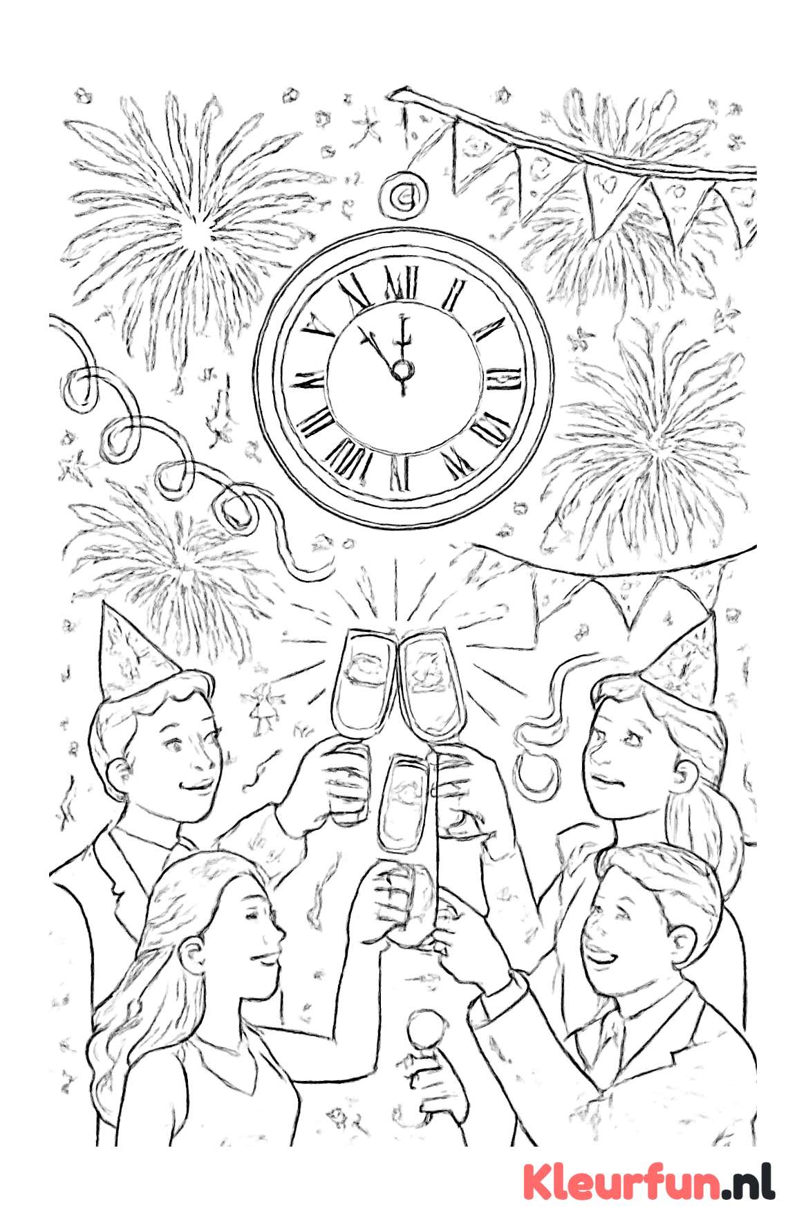 Nieuwjaarsfeest met vuurwerk en klok