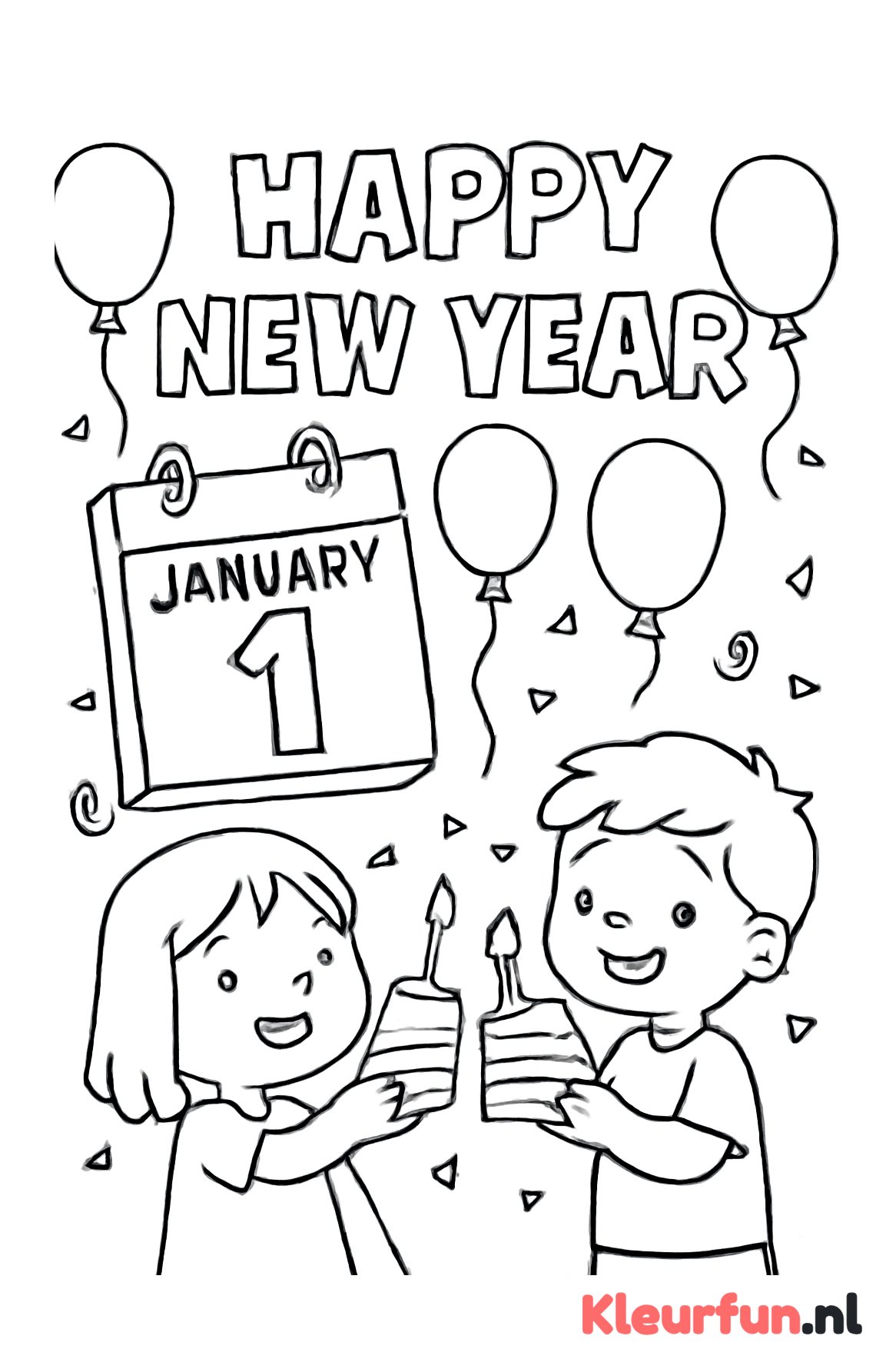Nieuwjaarskalender met ballonnen en een vrolijke toost