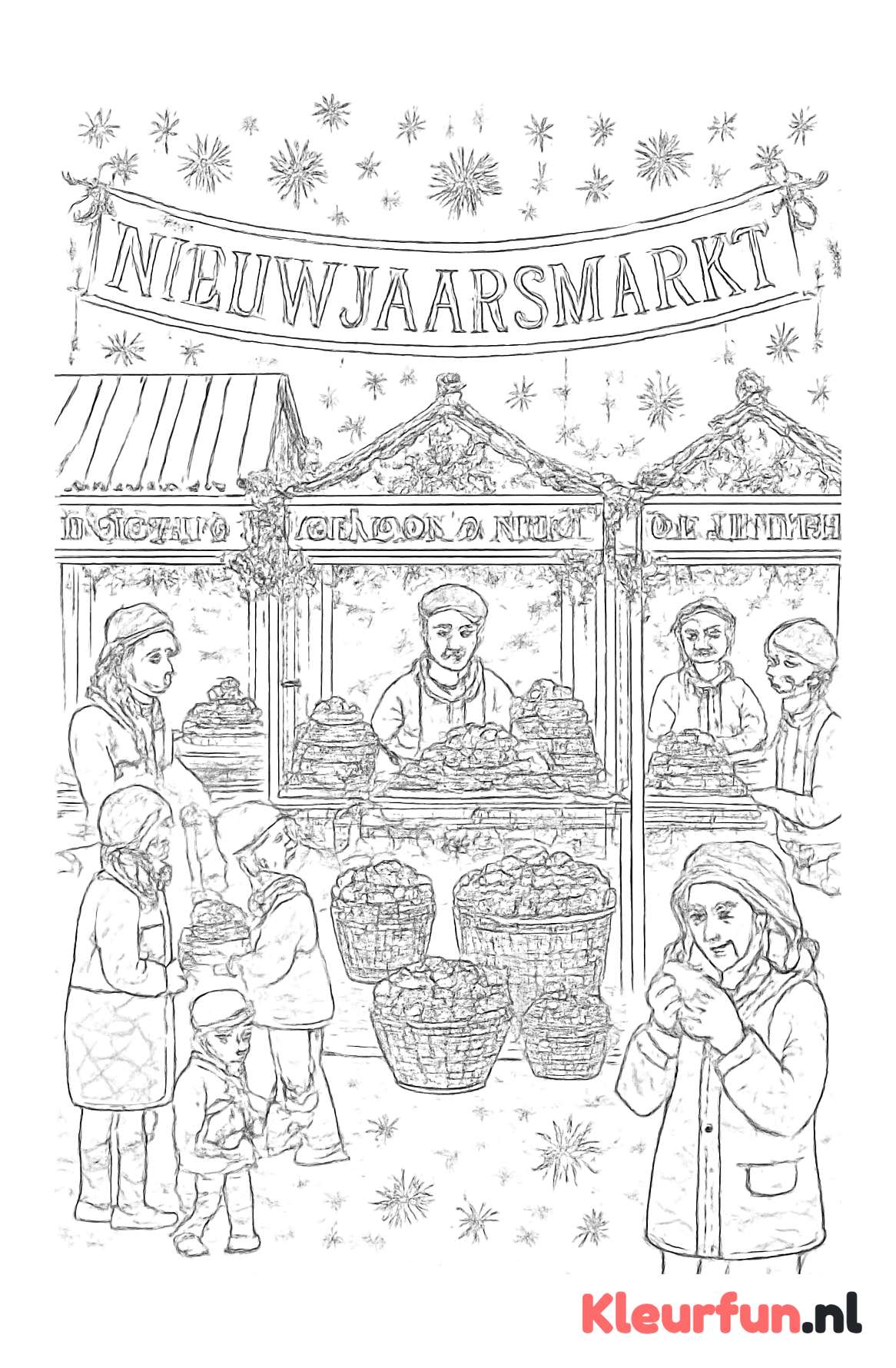 Nieuwjaarsmarkt met oliebollen kraampjes