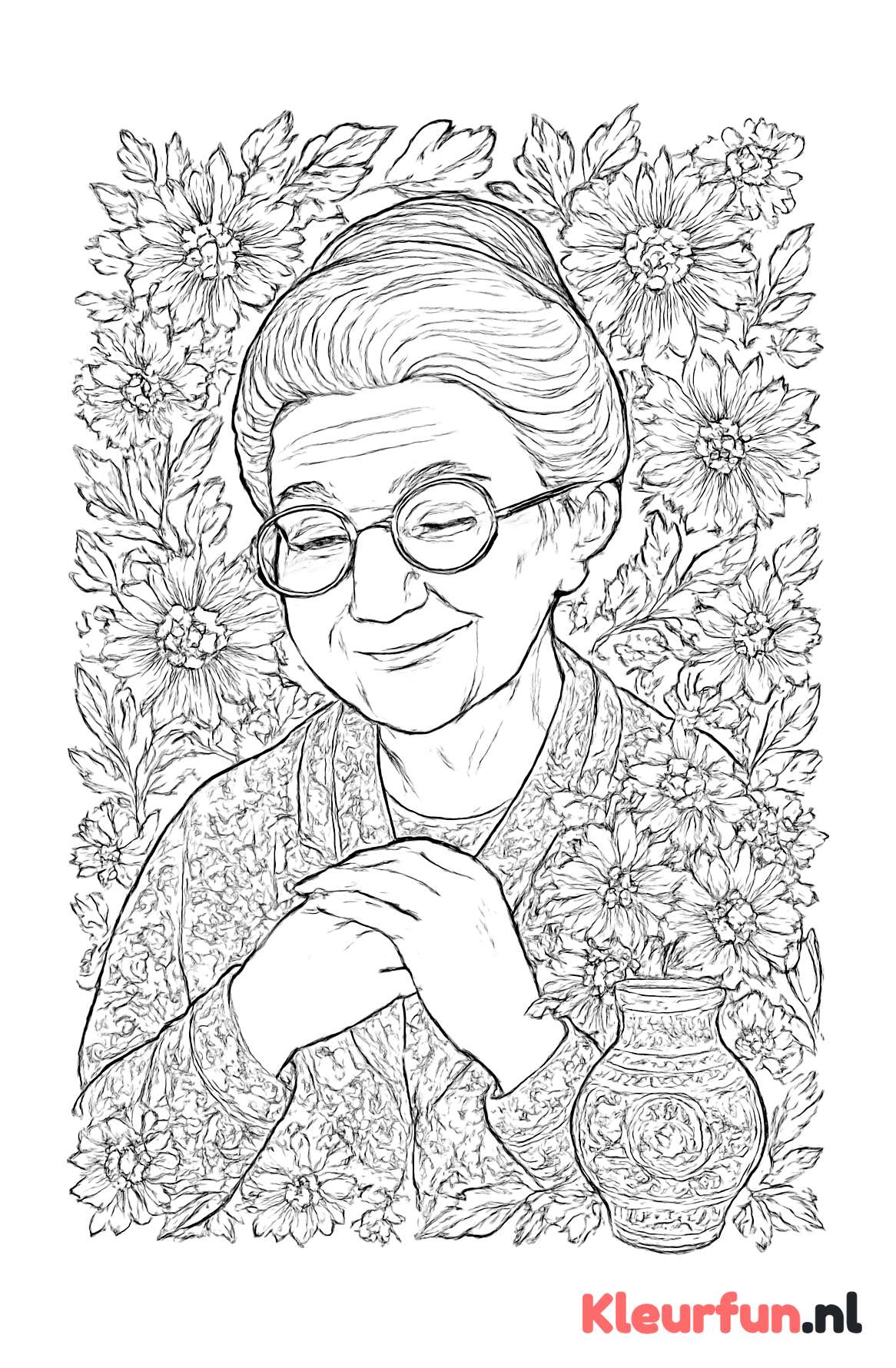 Oma met bloemen voor Moederdag