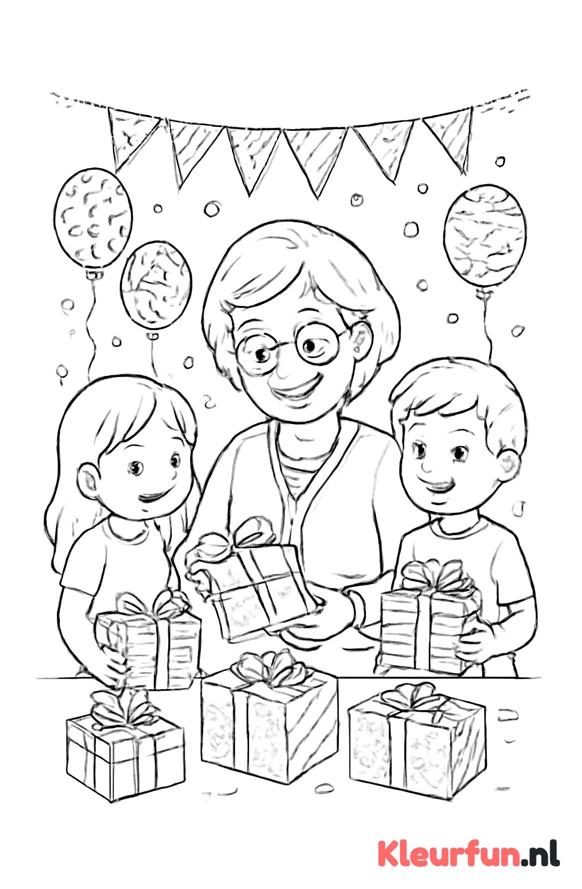 Oma pakt cadeautjes uit