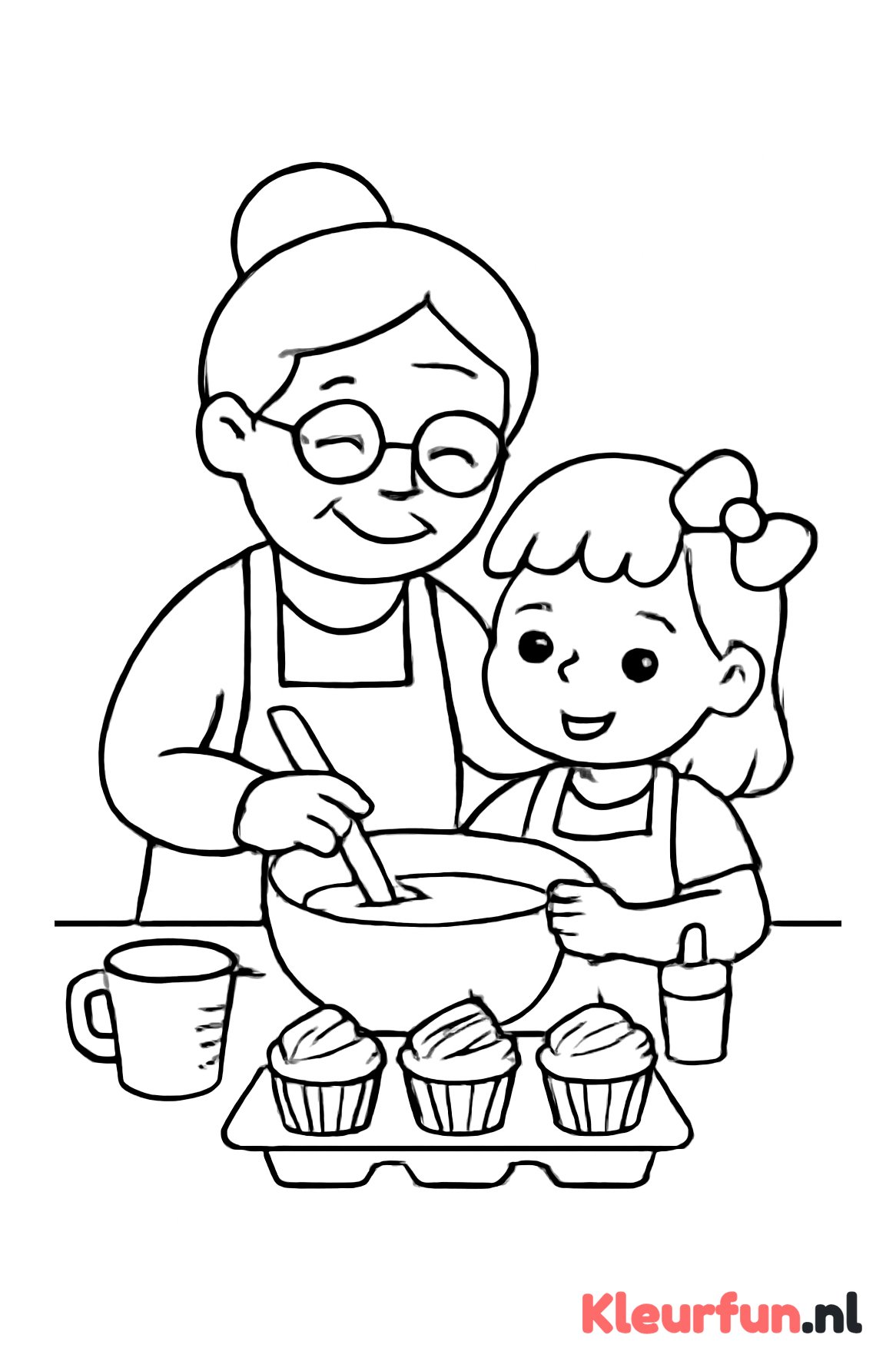 Oma en kleinkind bakken