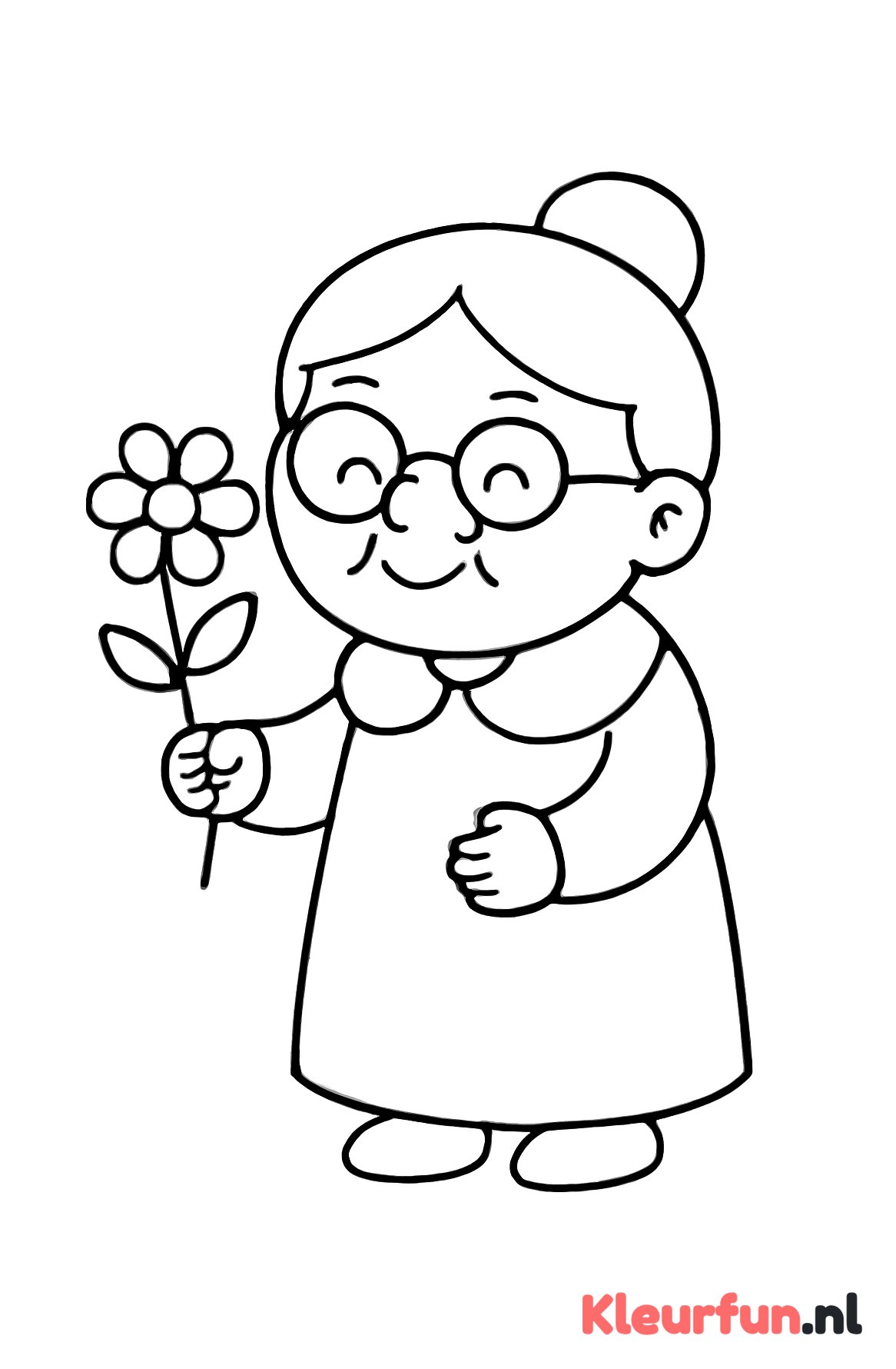 Oma met bloem