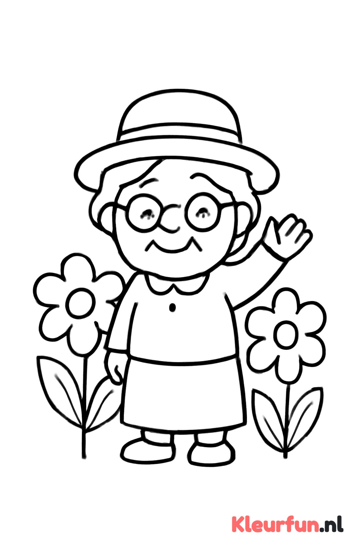 Oma met Hoed en Bloemen