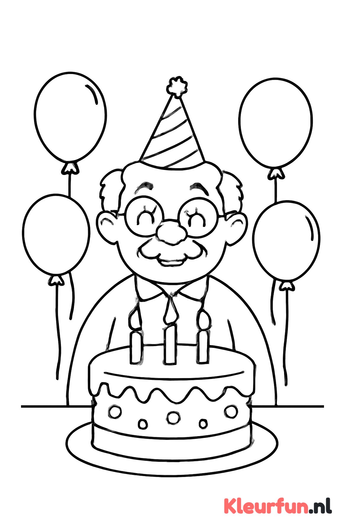 Opa viert zijn verjaardag met ballonnen en taart