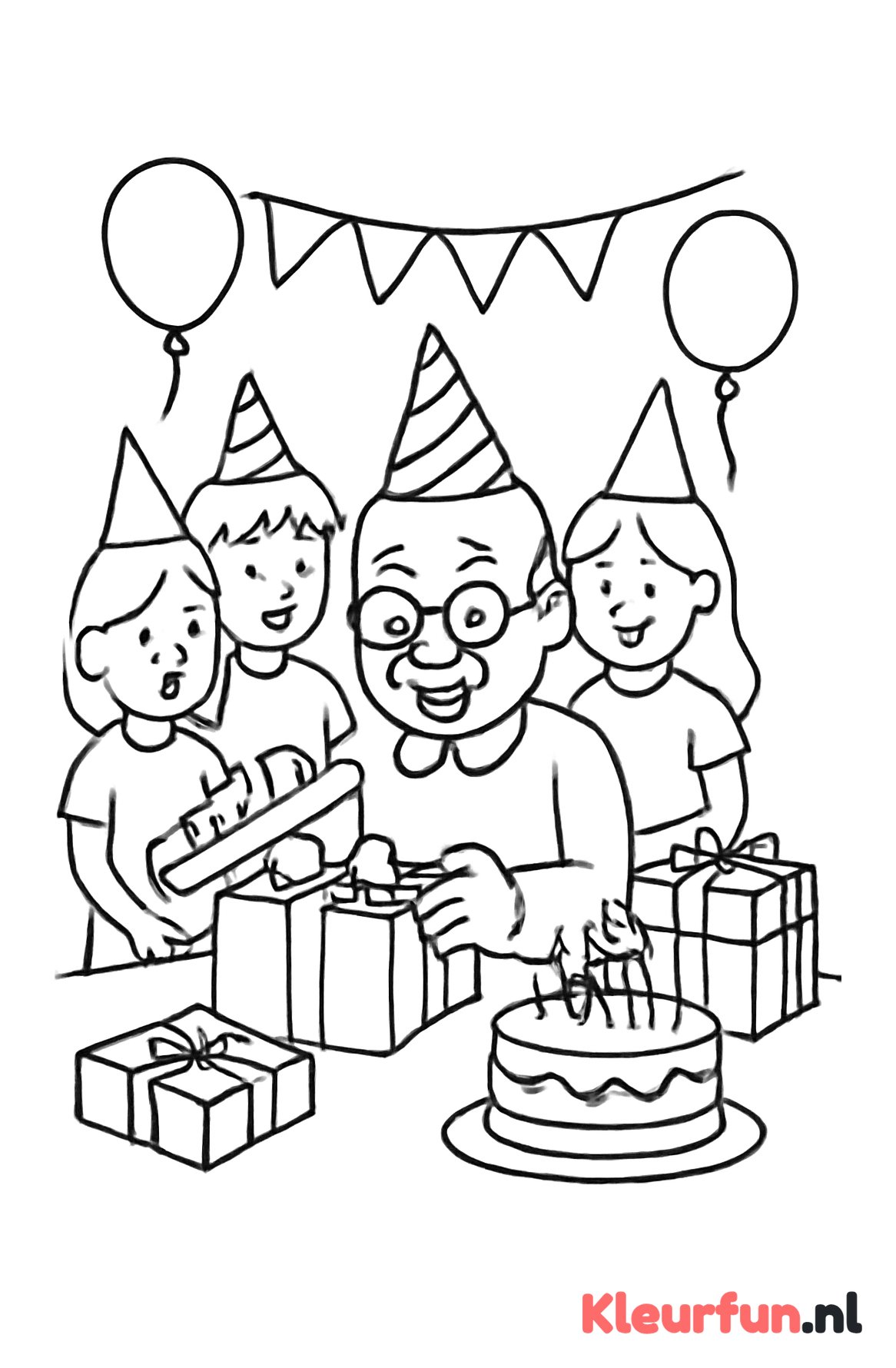 Opa pakt cadeaus uit