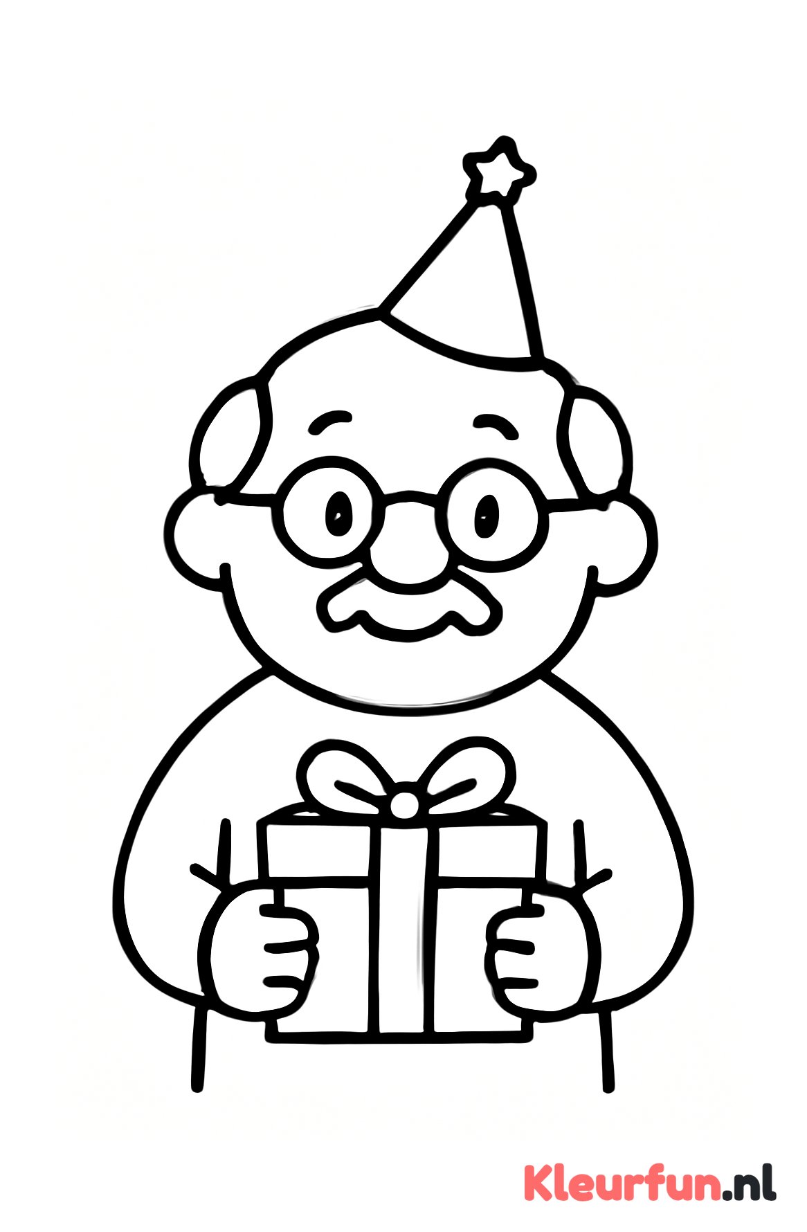 Opa met feesthoed en cadeau