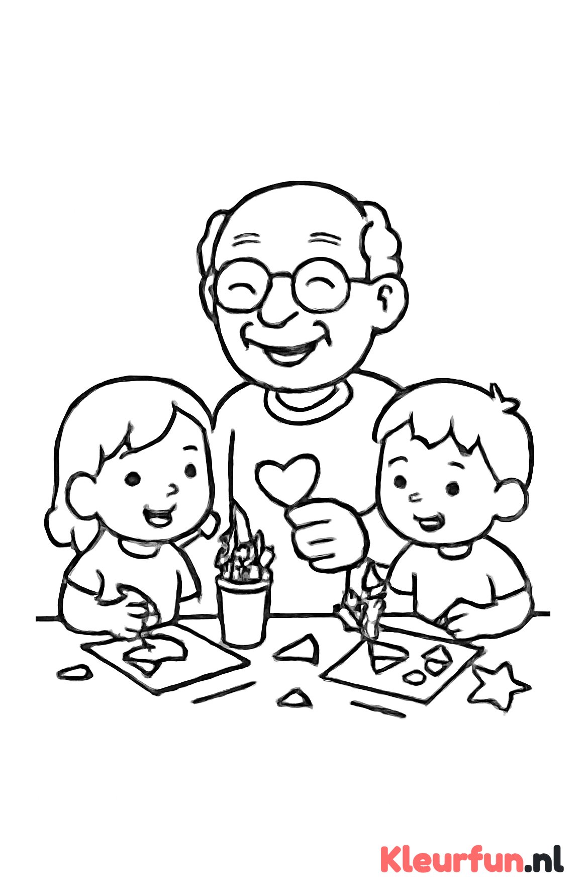 Opa knutselt met kleinkinderen voor Vaderdag