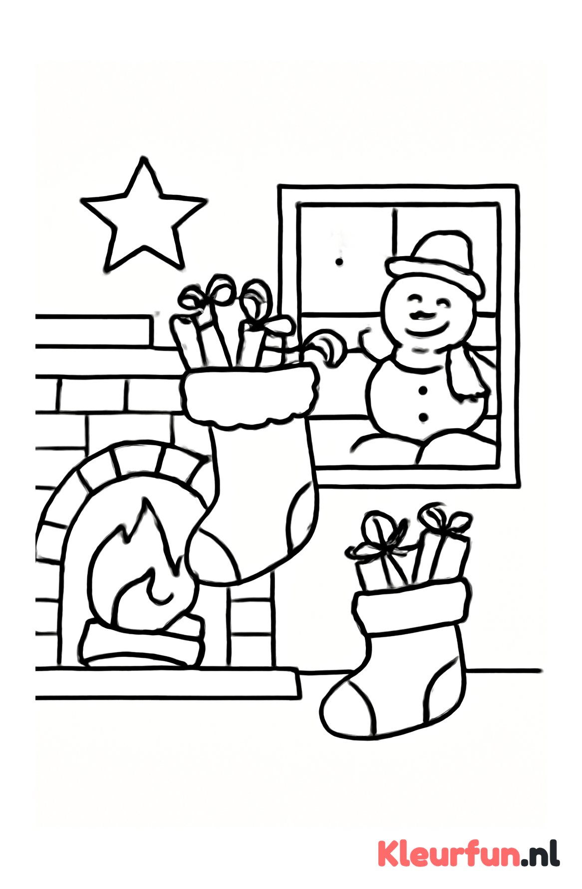 Open haard met sneeuwpop en cadeautjes