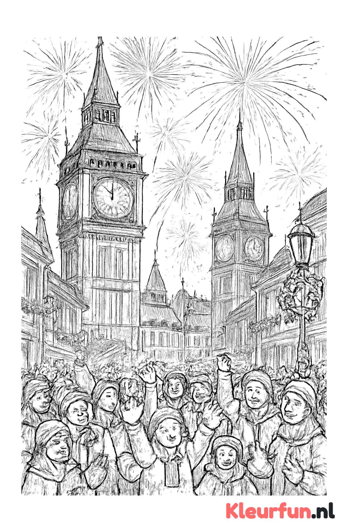 Oudejaarsavond in de stad met vuurwerk
