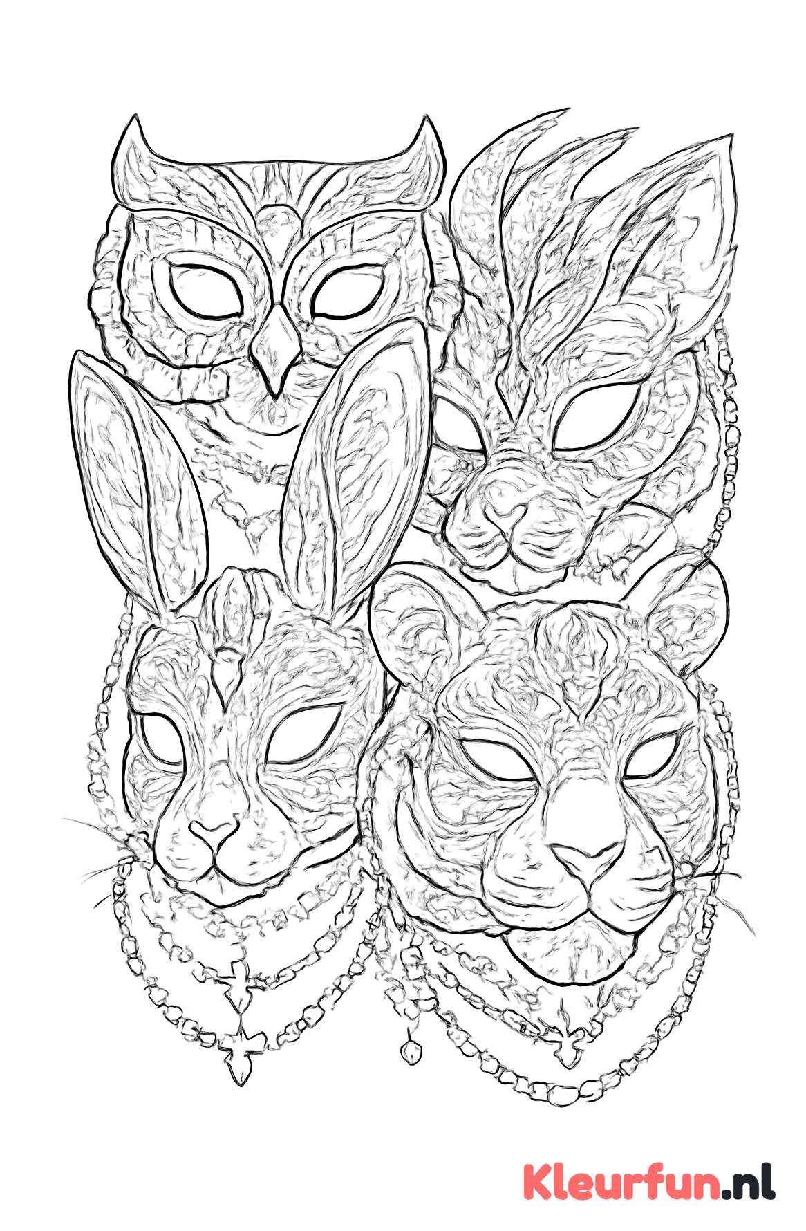 Overlappende dierenmaskers carnaval