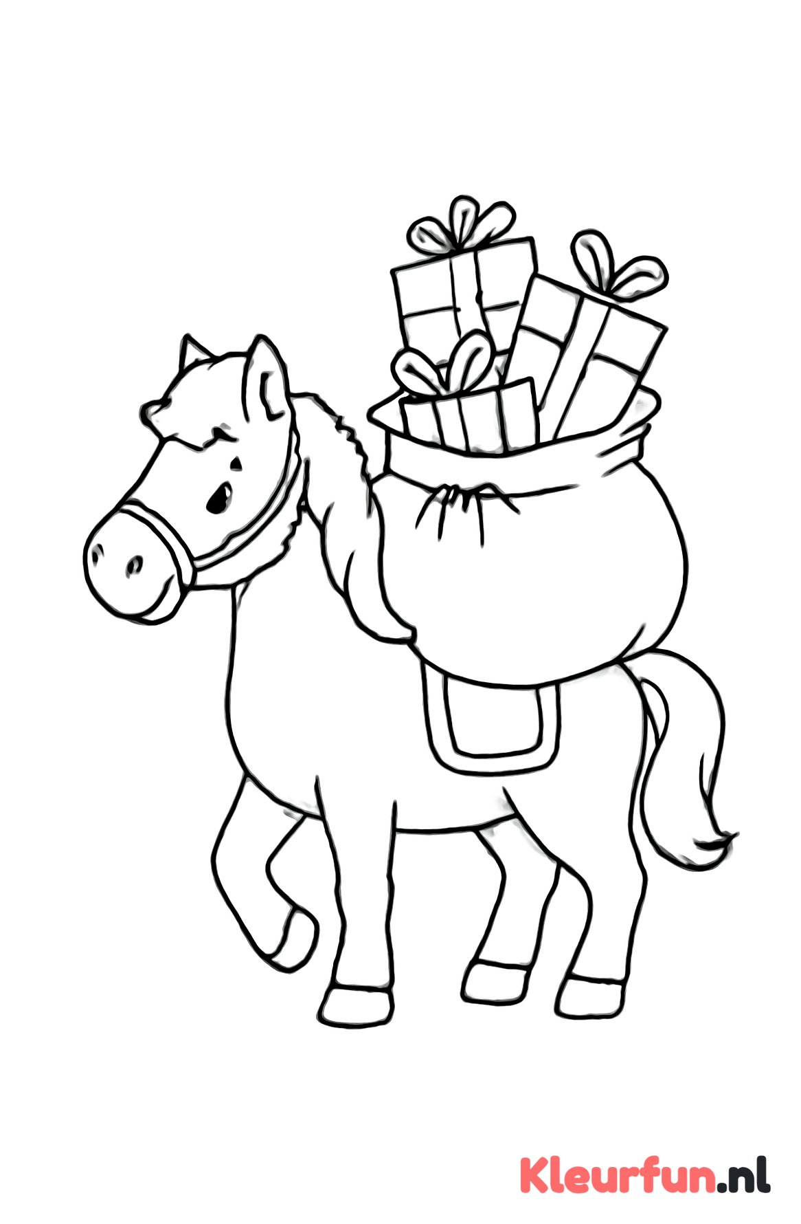 Paard van Sinterklaas met grote zak vol cadeaus