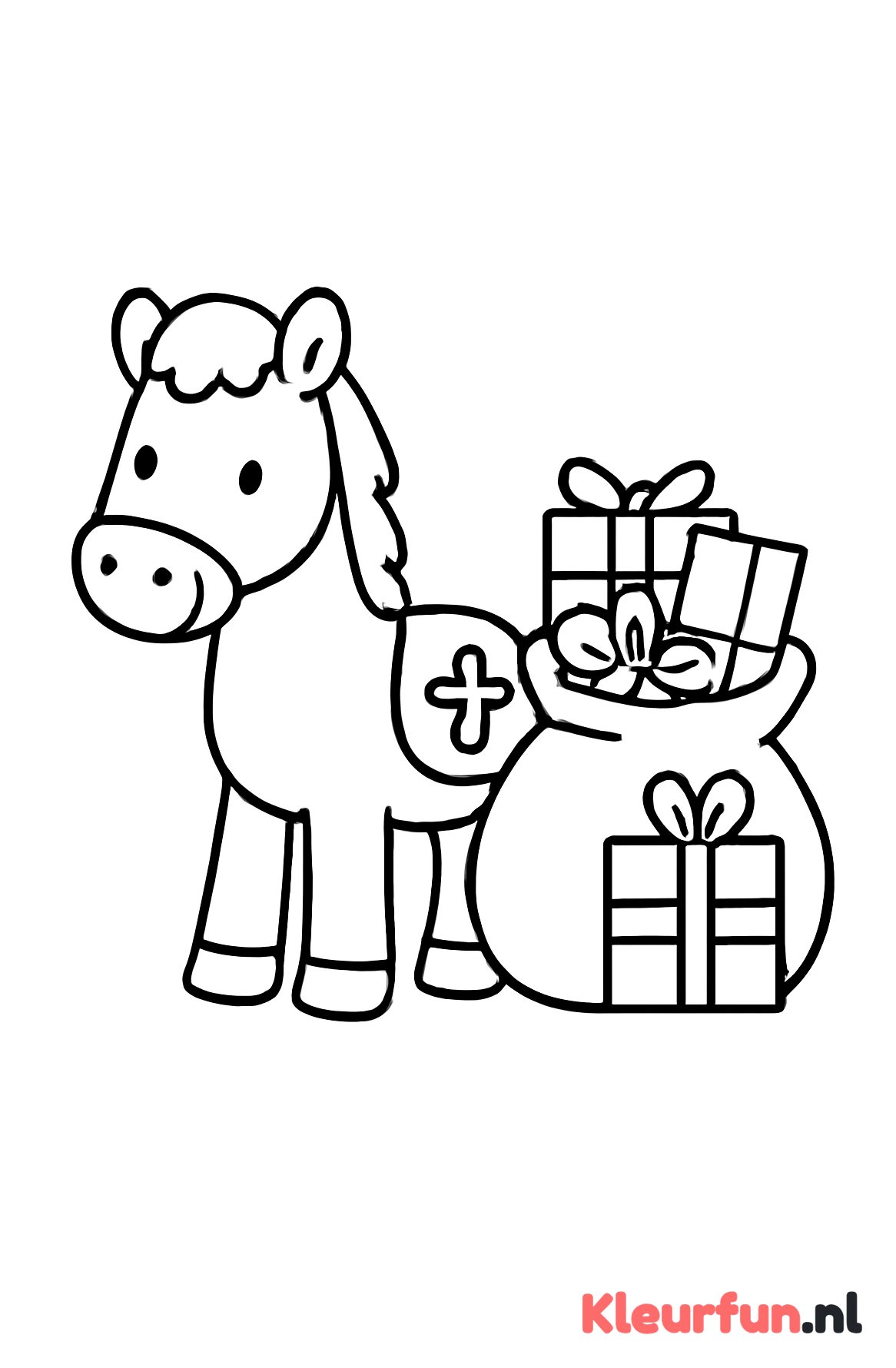 Paard van Sinterklaas met zak cadeaus