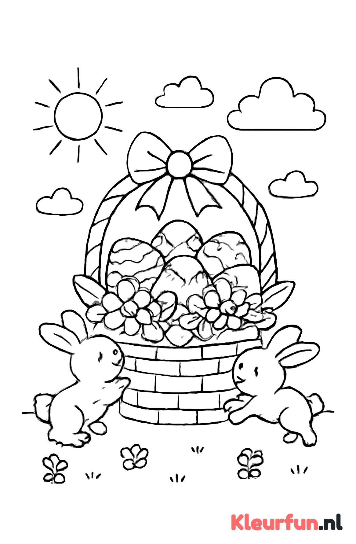 Paasmand met konijntjes en zon